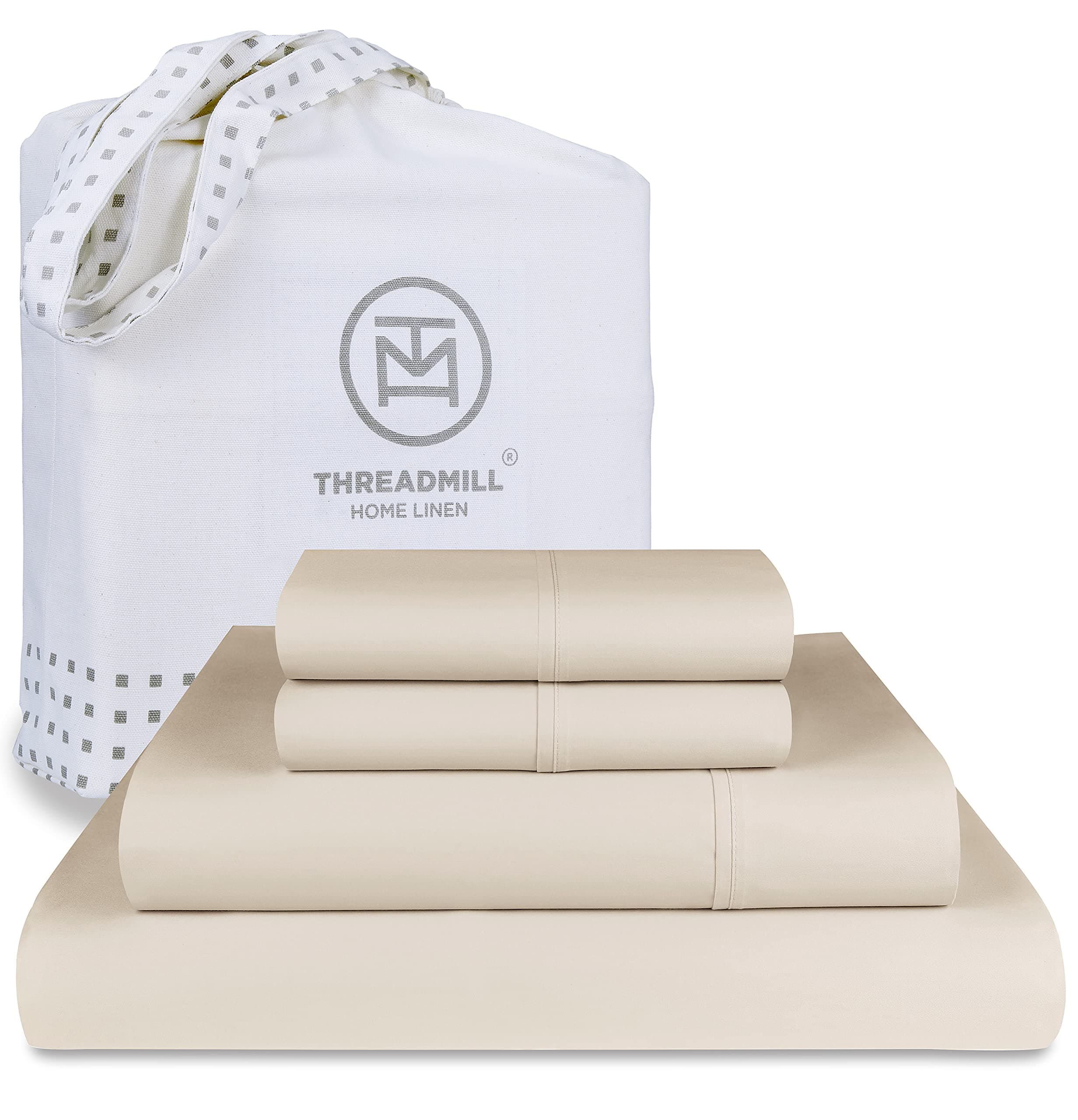 100% Cotton Beige Full Size Cooling Sheet Set with Elastic Deep Pocket