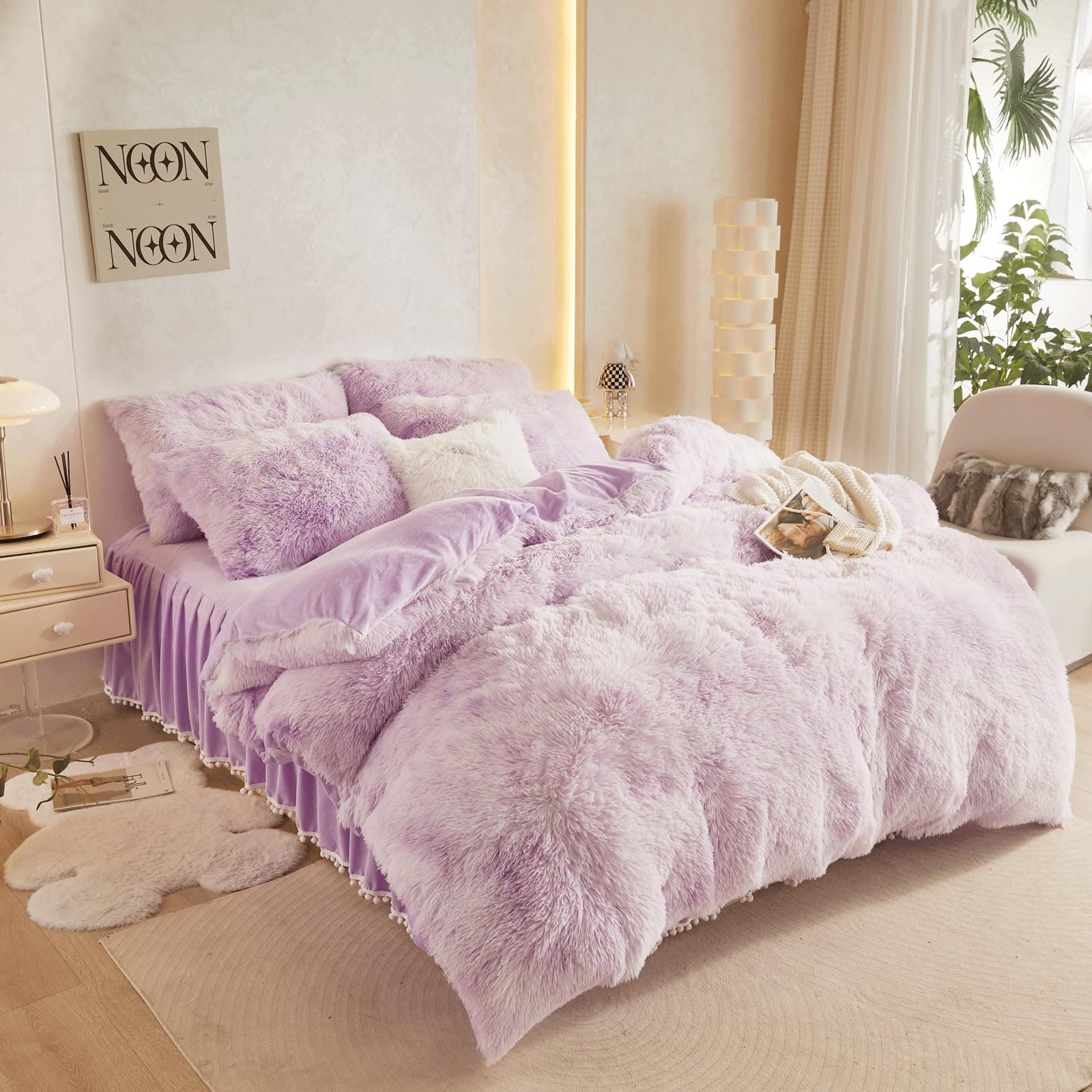 Tie Dye Purple Faux Fur Comforter Set - Queen, 3 Pieces