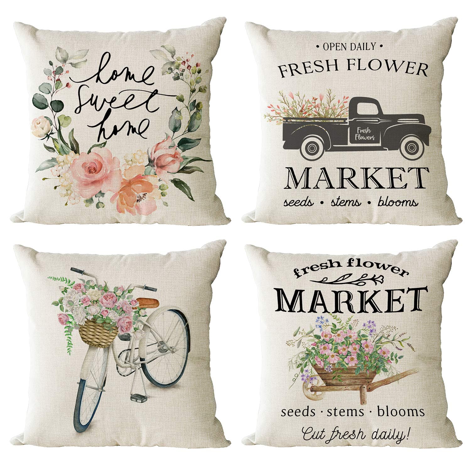 YeeJu Farmhouse Floral 12x12inch Outdoor Throw Pillow Covers