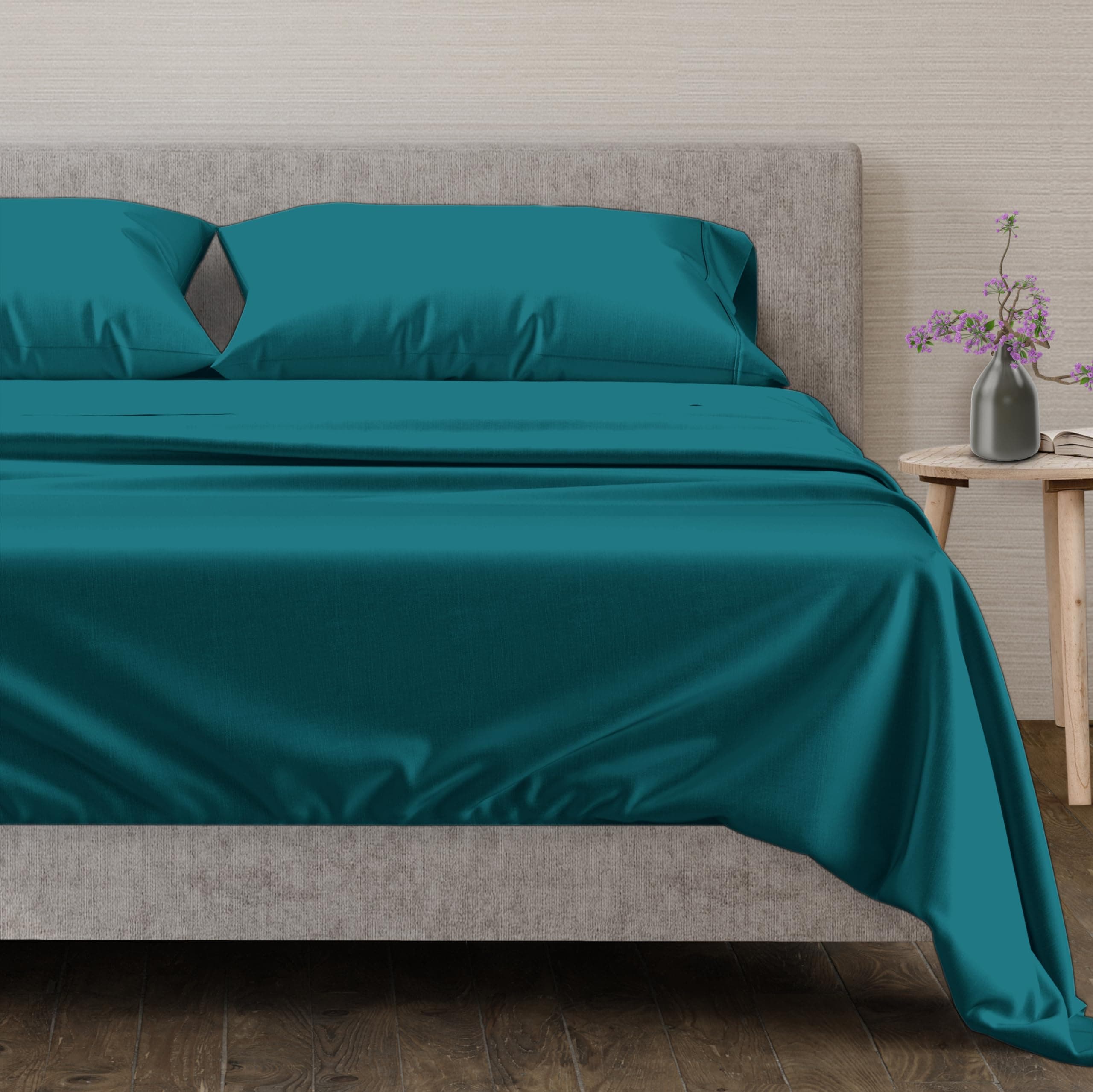 Mayfair Linen 100% Egyptian Cotton Queen Sheets, 600 Thread Count, Soft Sateen Weave, Teal