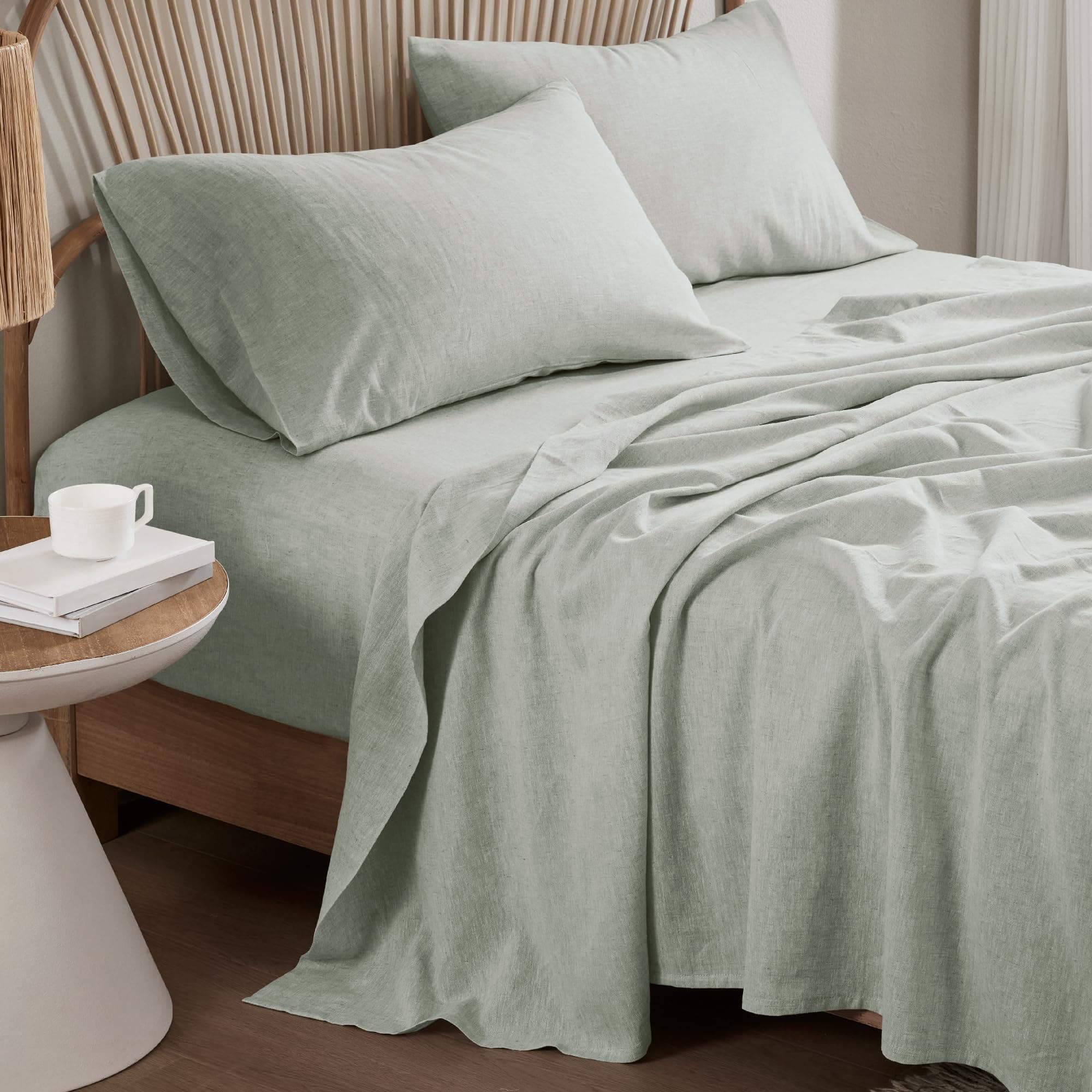 Hyde Lane Organic Linen Sheet Set - 4 Pcs Sage Green Queen Size