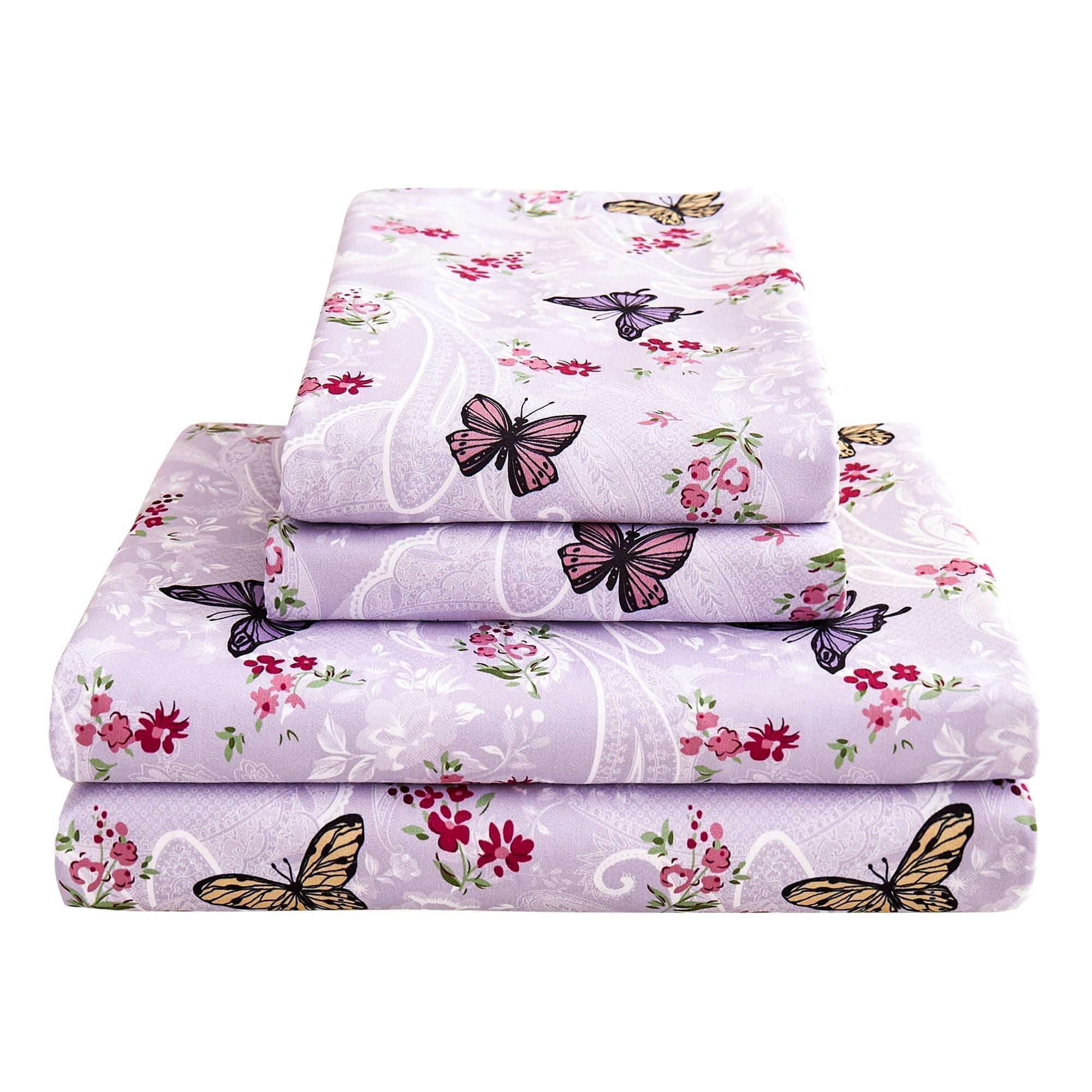 Purple Paisley Butterfly Floral Bed Sheets Set