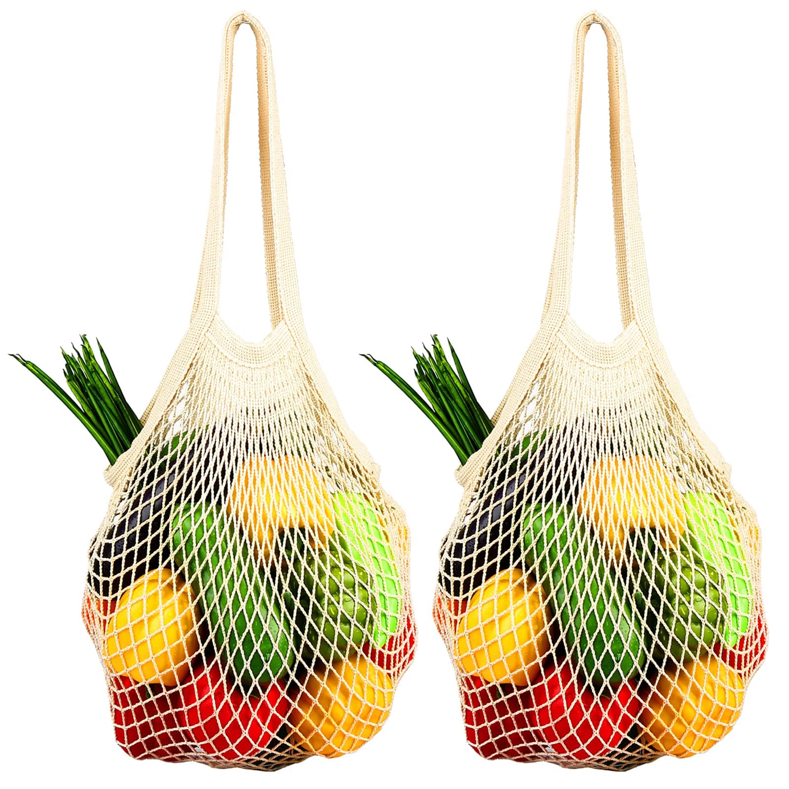 2-Pack Premium Beige Mesh Grocery & Produce Bags (Reusable, Durable, Washable)