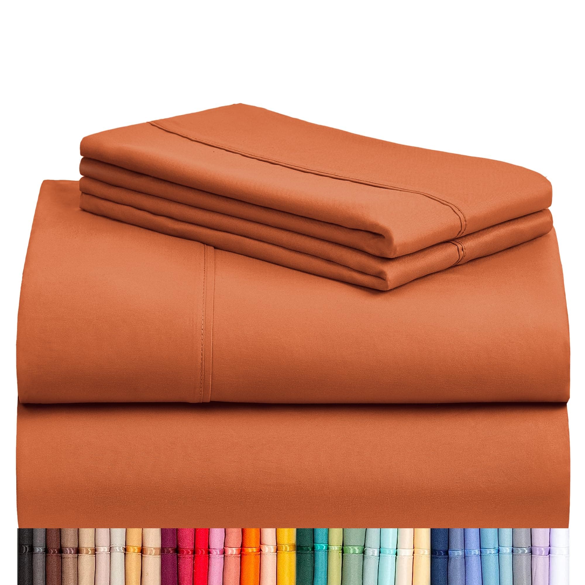 LuxClub 4 PC Queen Sheet Set, Deep Pockets, Cooling, Wrinkle Free, Silk Soft, Autumn Orange