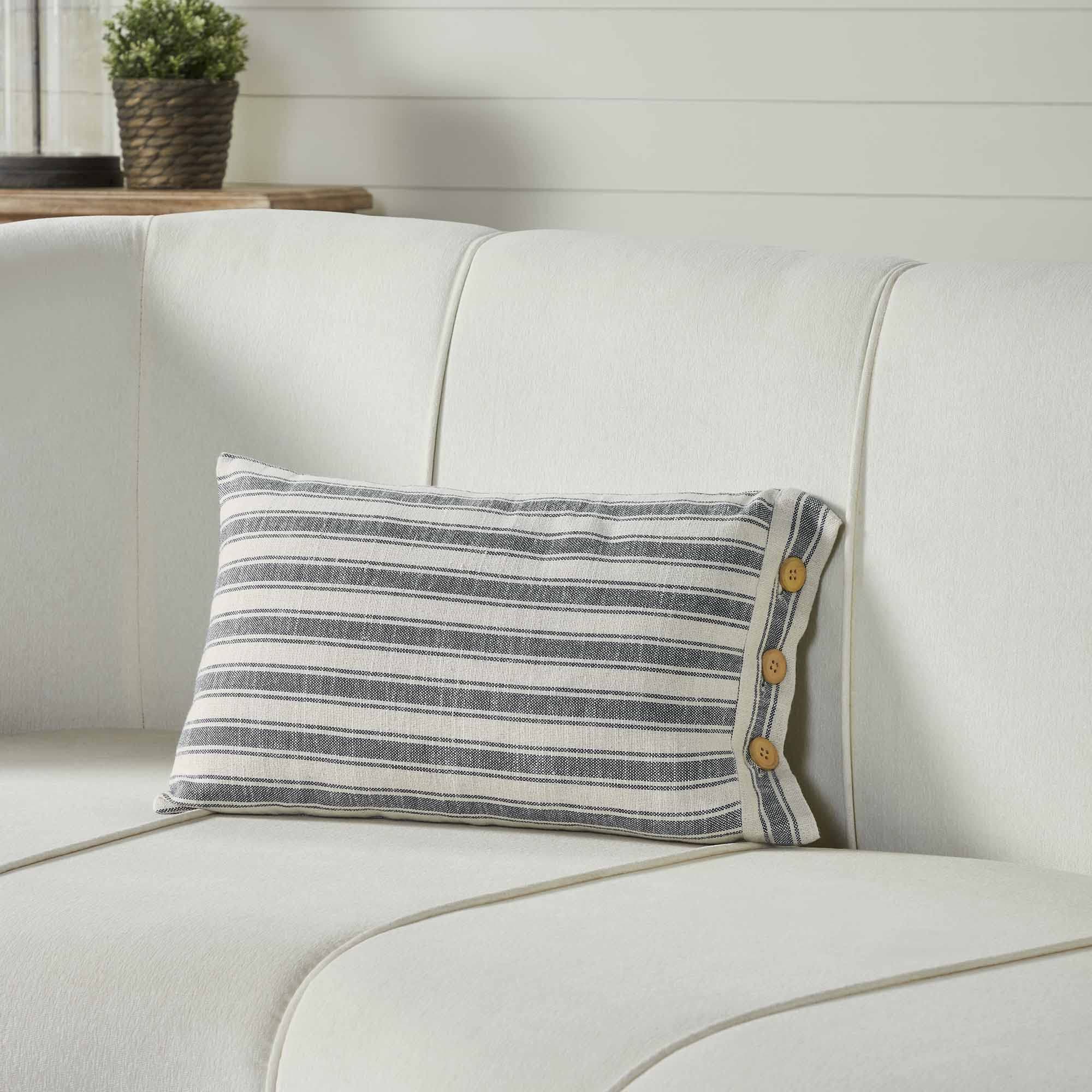 Piper Classics Gray Ticking Stripe 12x20 Pillow Cover Grey & Cream