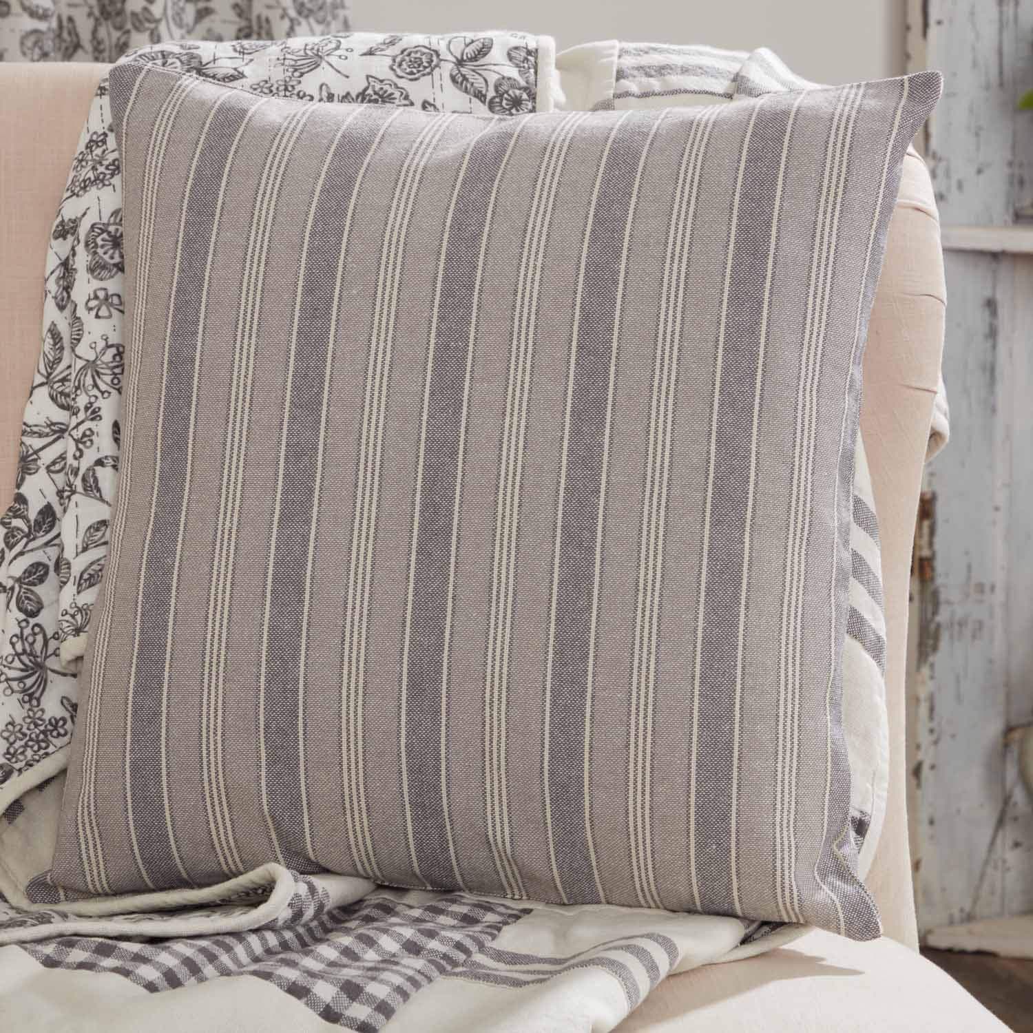 Piper Classics Gray Gables Ticking Stripe Throw Pillow Cover