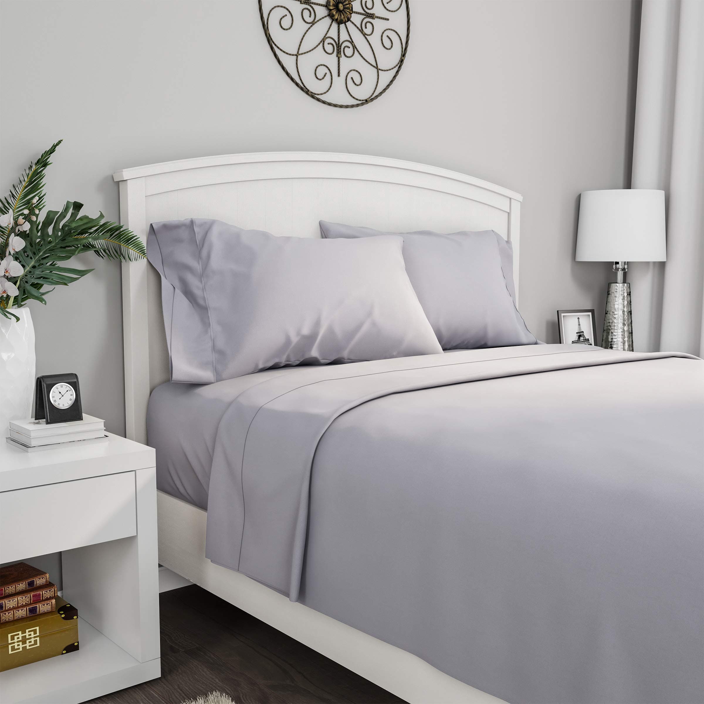 Lavish Silver Brushed Microfiber 4-Piece Bed Linens Set, Full, Gray
