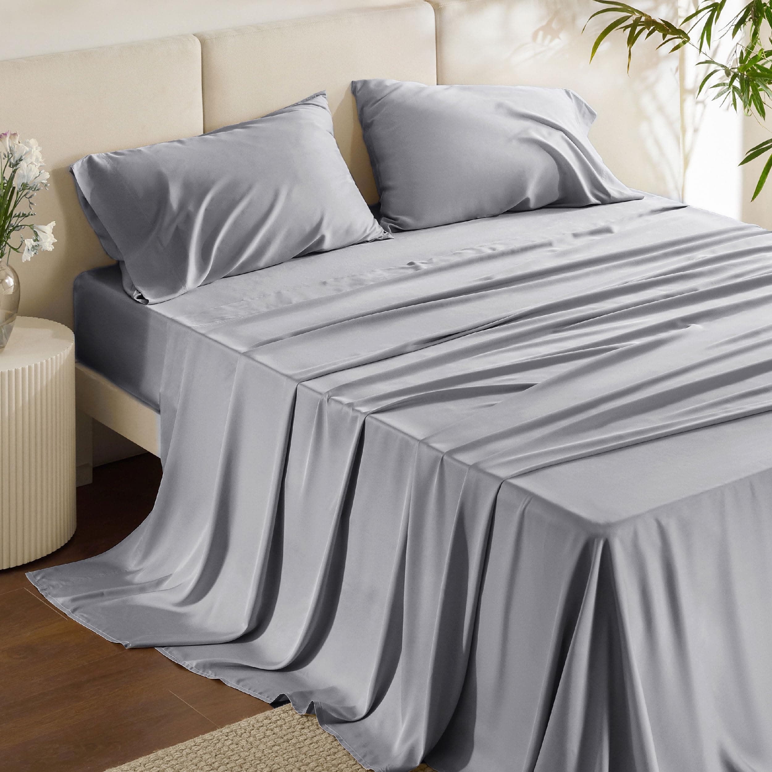 Bedsure King Size Cooling Sheets, Rayon from Bamboo, Deep Pocket 16", Silver Grey
