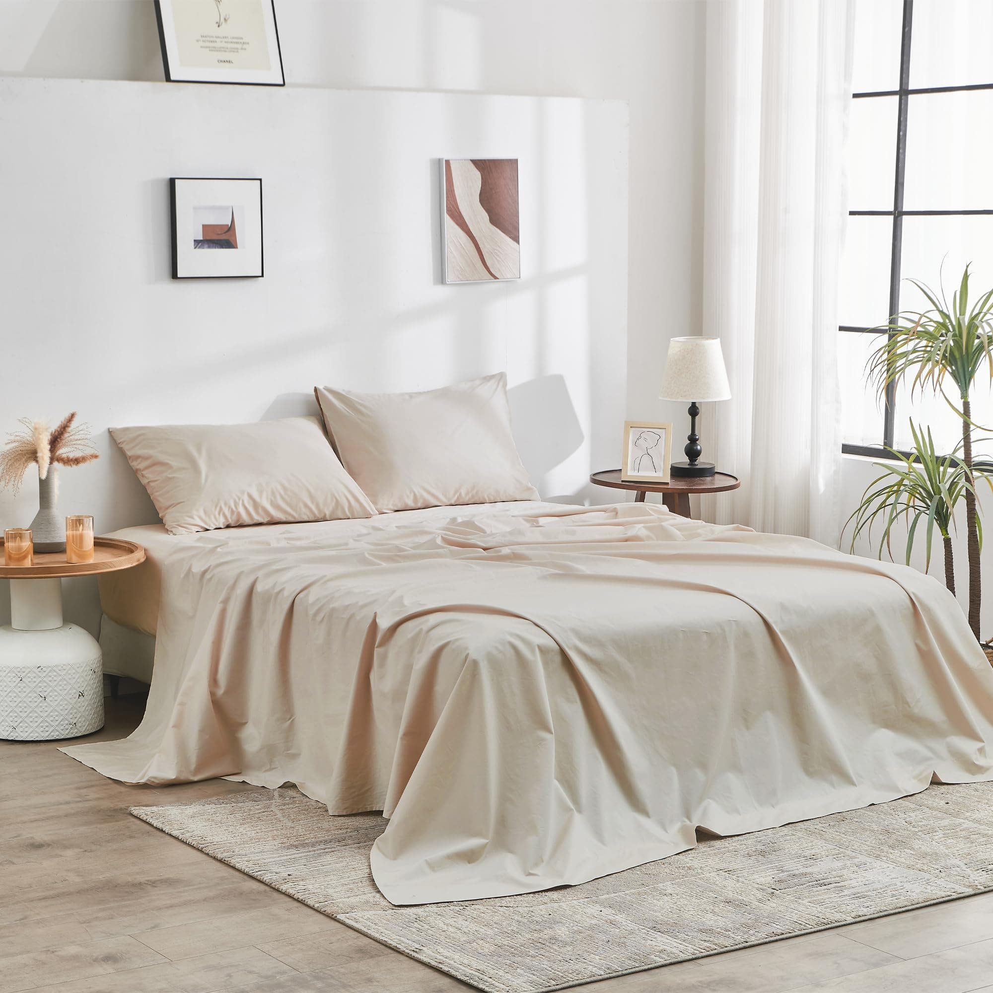 Doz 100% GOTS Certified Organic Cotton King Sheet Set, Long Staple Percale, Durable & Breathable