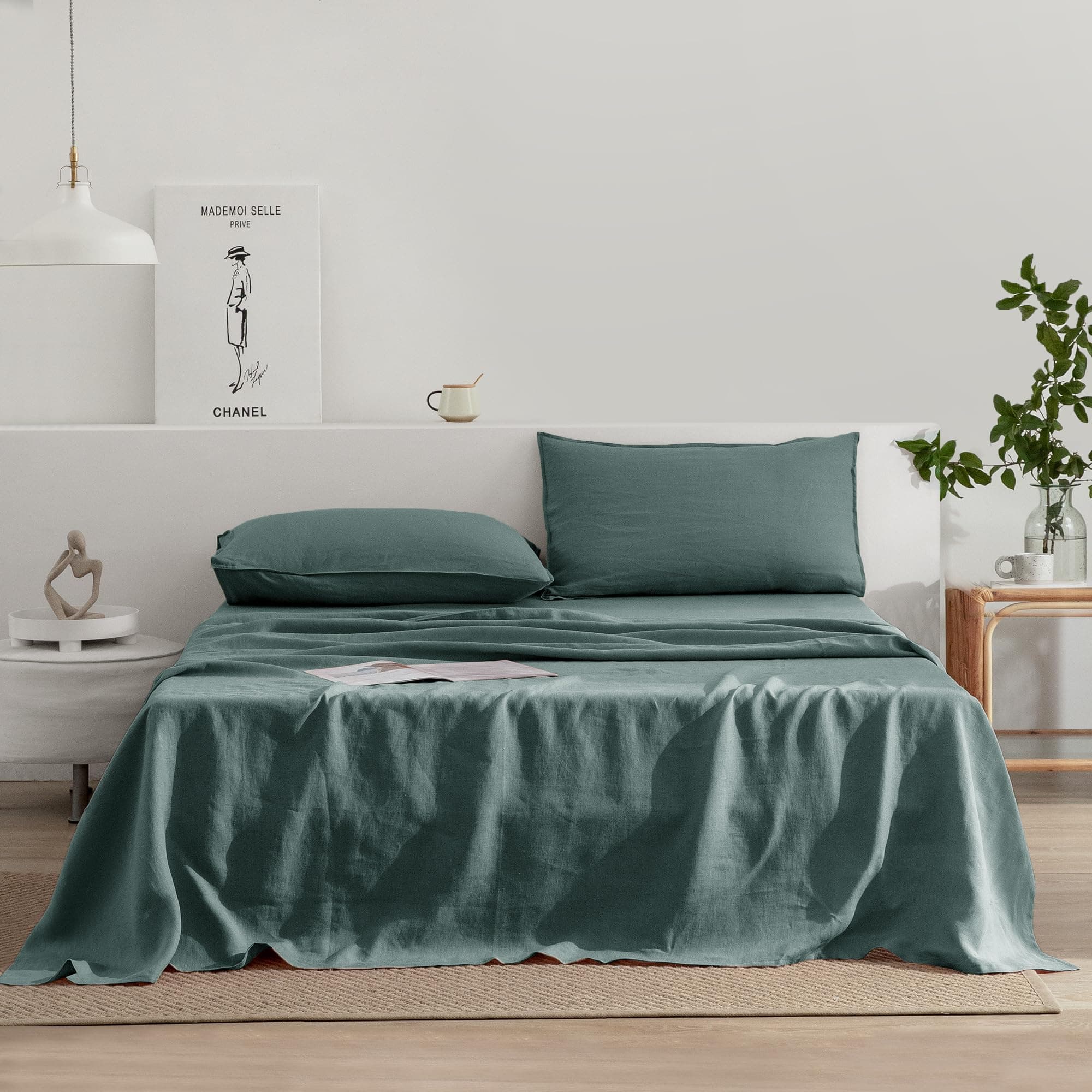 EVERLY Stone-Washed French Linen Sheets, King Size - Aqua