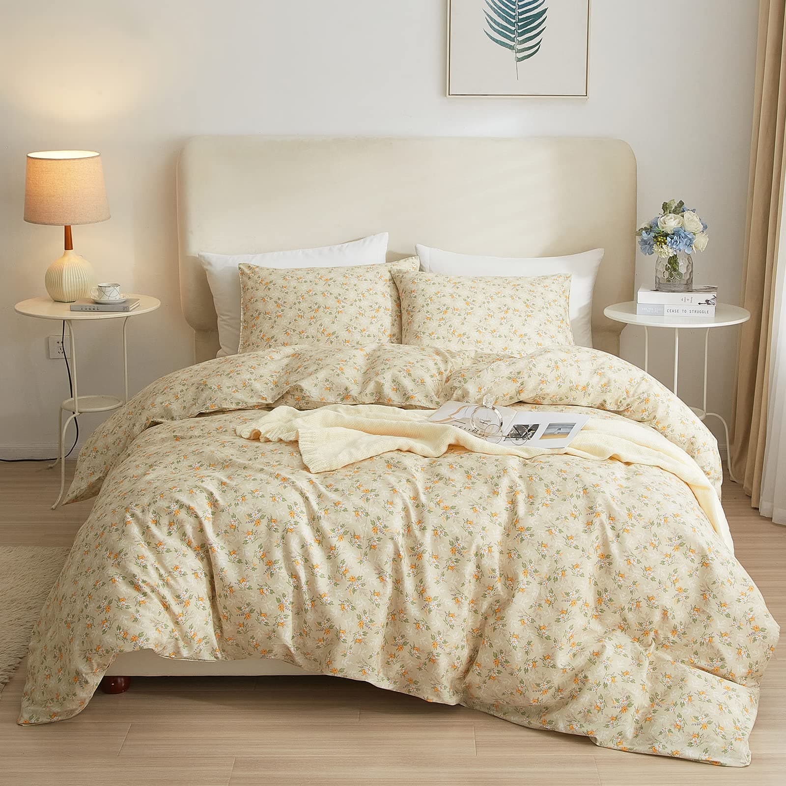 Yellow Floral Duvet Cover Set King - 3 Pieces