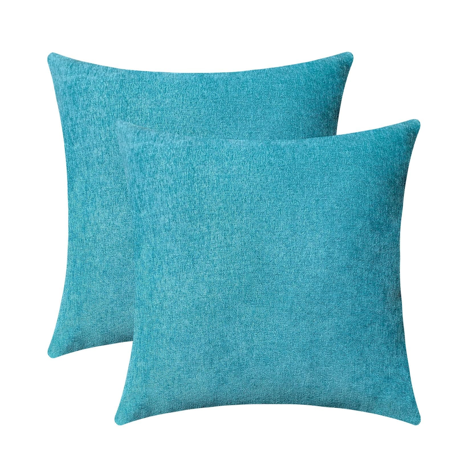 Jeneoo Turquoise Blue Chenille Throw Pillow Covers (Set of 2, 20x20 Inches)