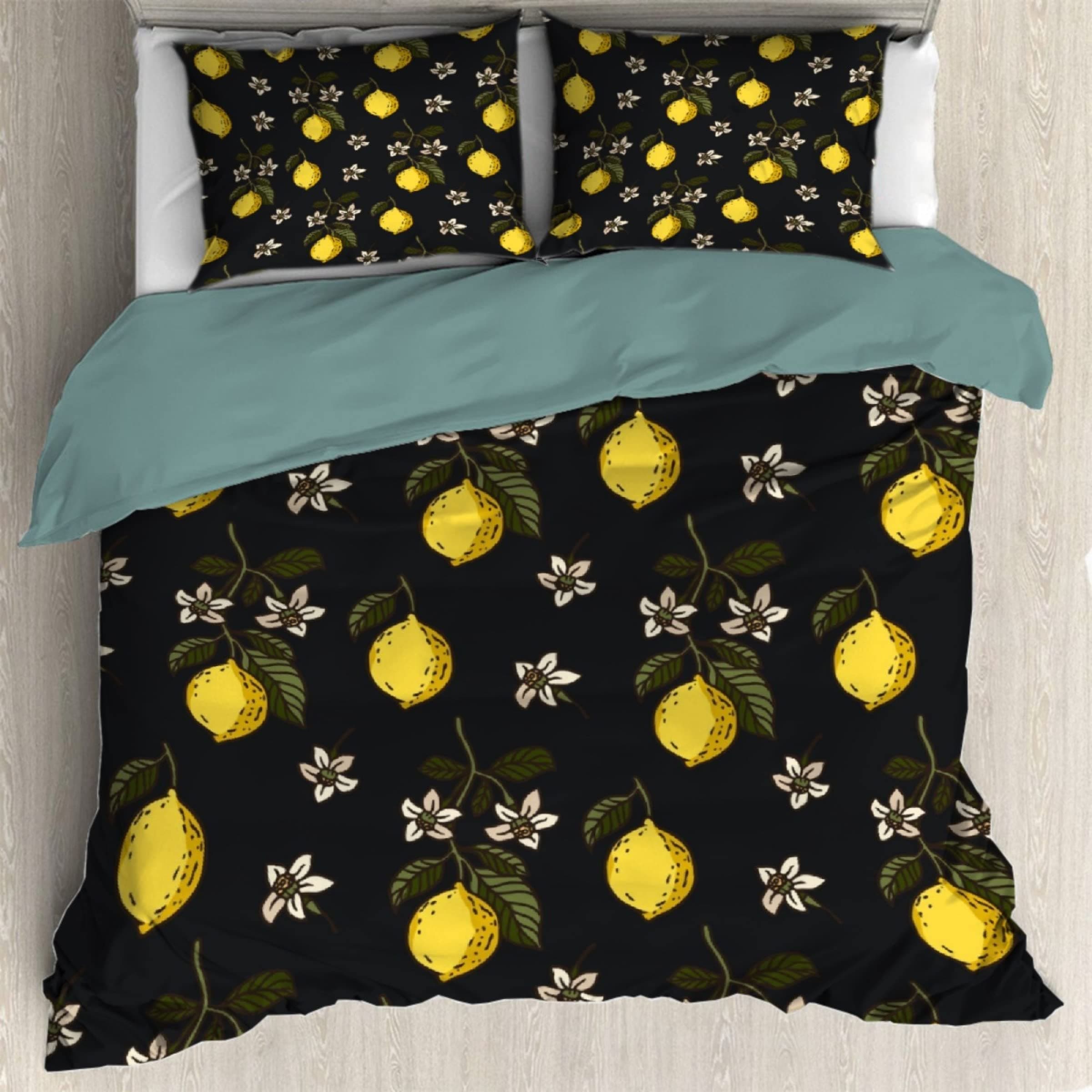 Twin Lemon Tropical Bedding Set with Pillowcases 68x87 Zipper Closure Corner Ties