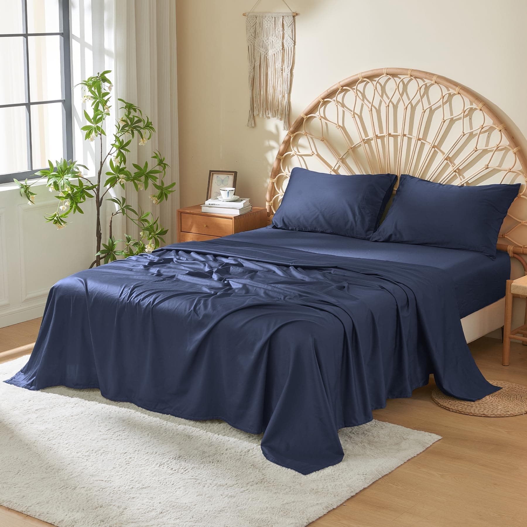 DOZ 100% Long Staple Cotton Sheet Set, Sapphire Queen