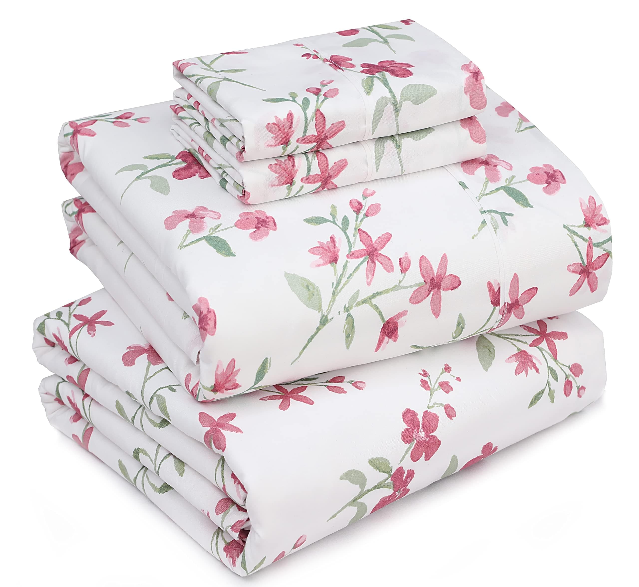 Full Size Brushed Microfiber Sheets Set with Deep Pockets - Pink Memories