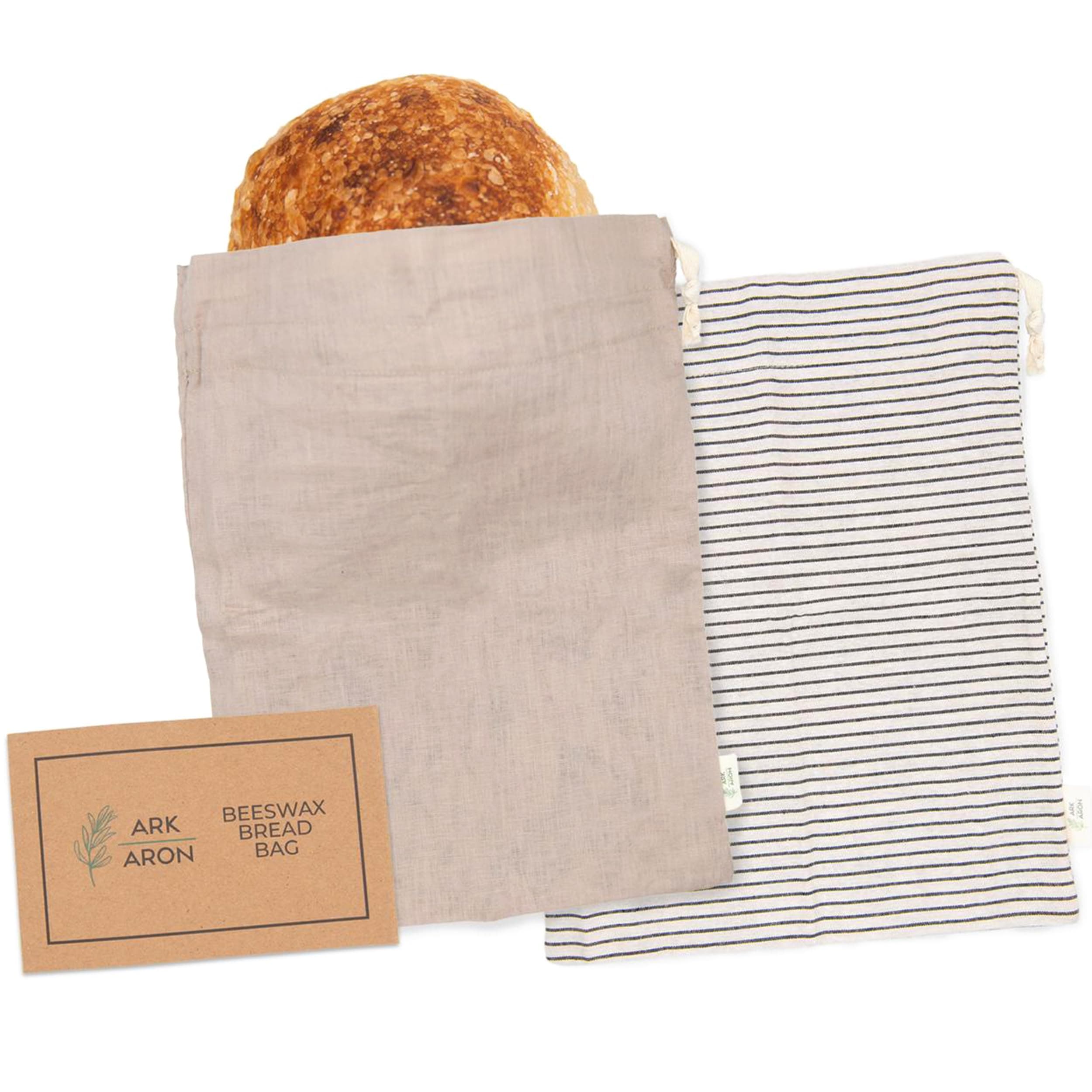Premium Linen & Beeswax Bread Bags, 2 Pack - Reusable Sourdough & Homemade Storage - Olive Leaf/Almond Branch