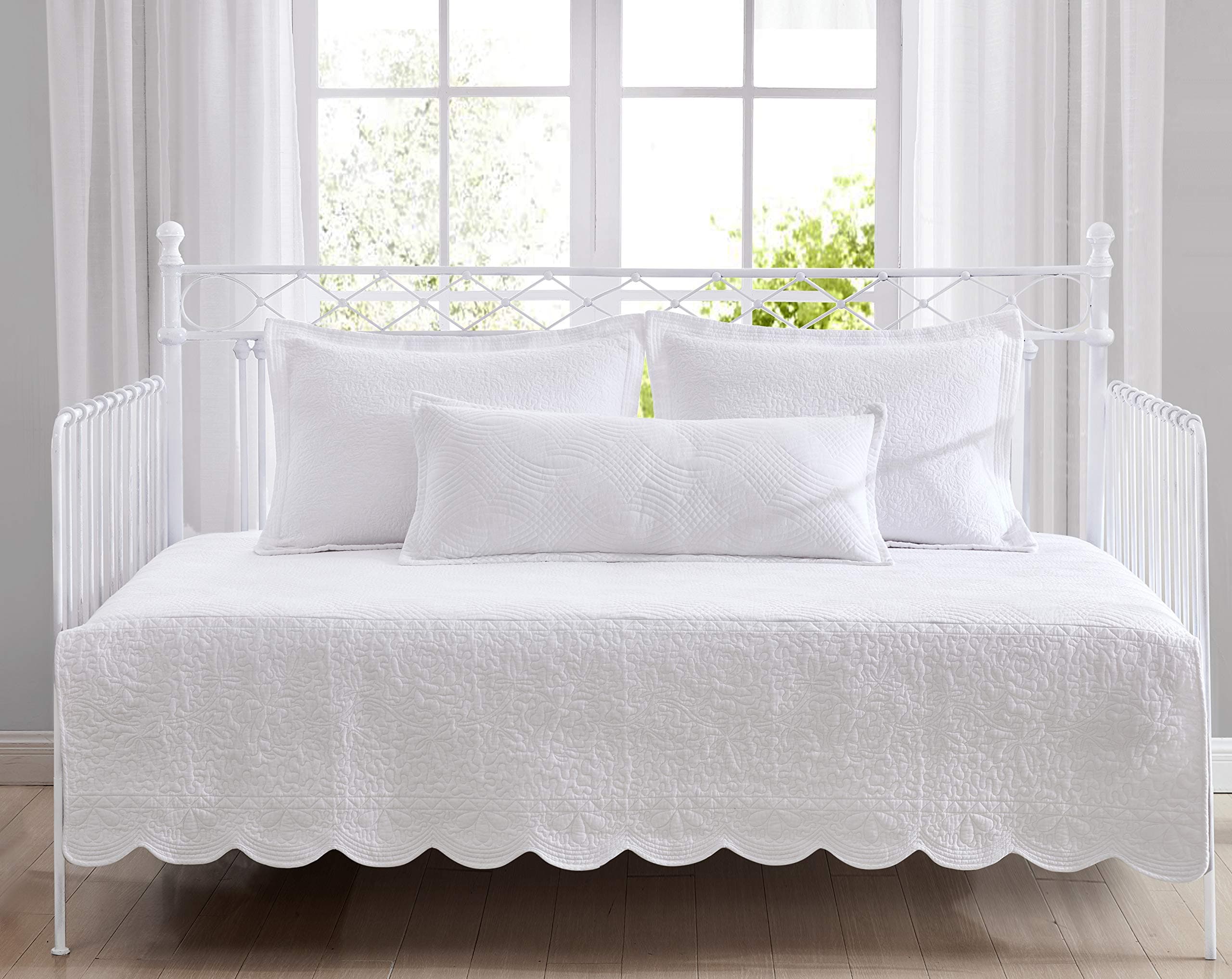 Laura Ashley Trellis White Daybed Set with Shams & Pillow Cover