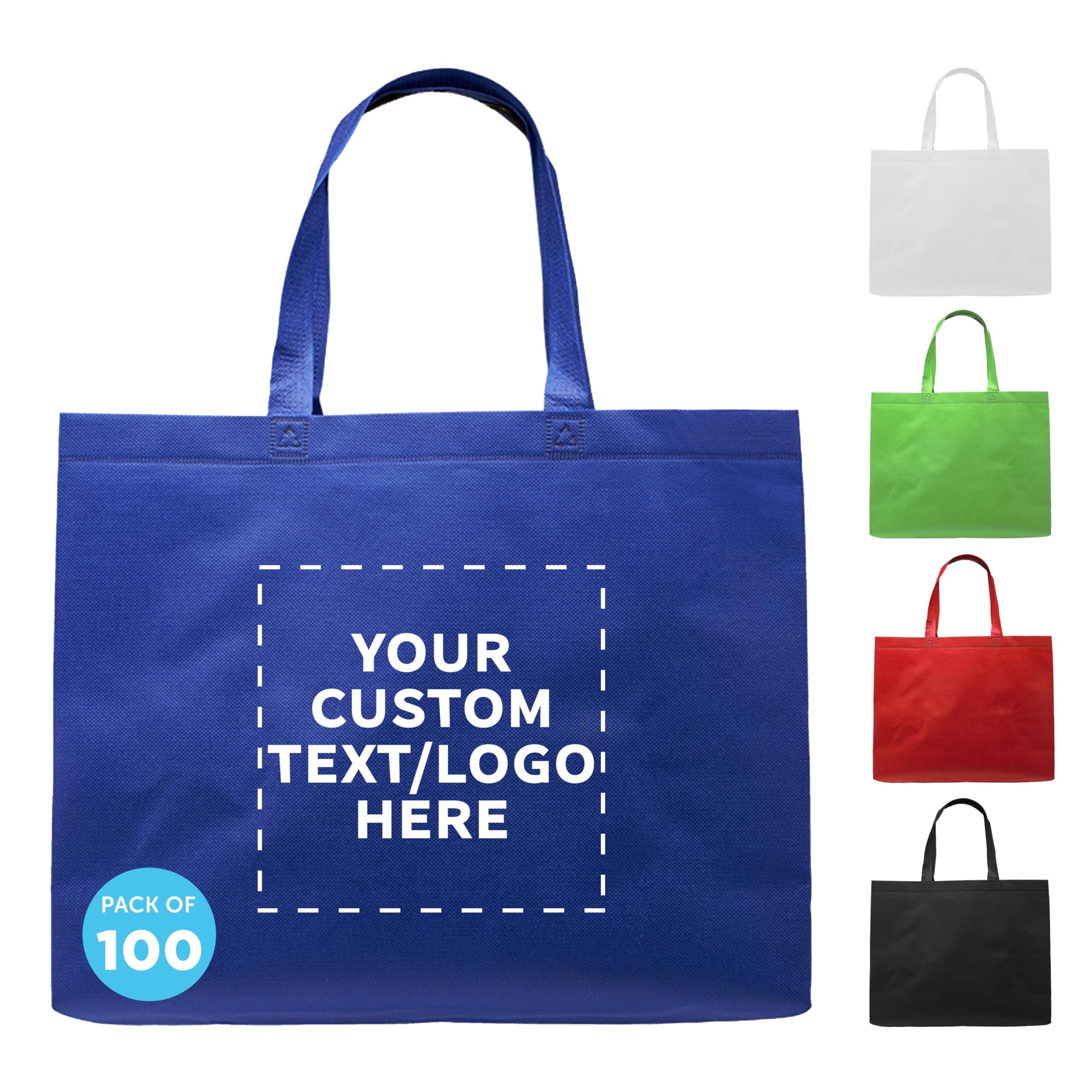 Custom Blue Jumbo Tote Bags Set of 100 - Reusable Promo Shopping Bags