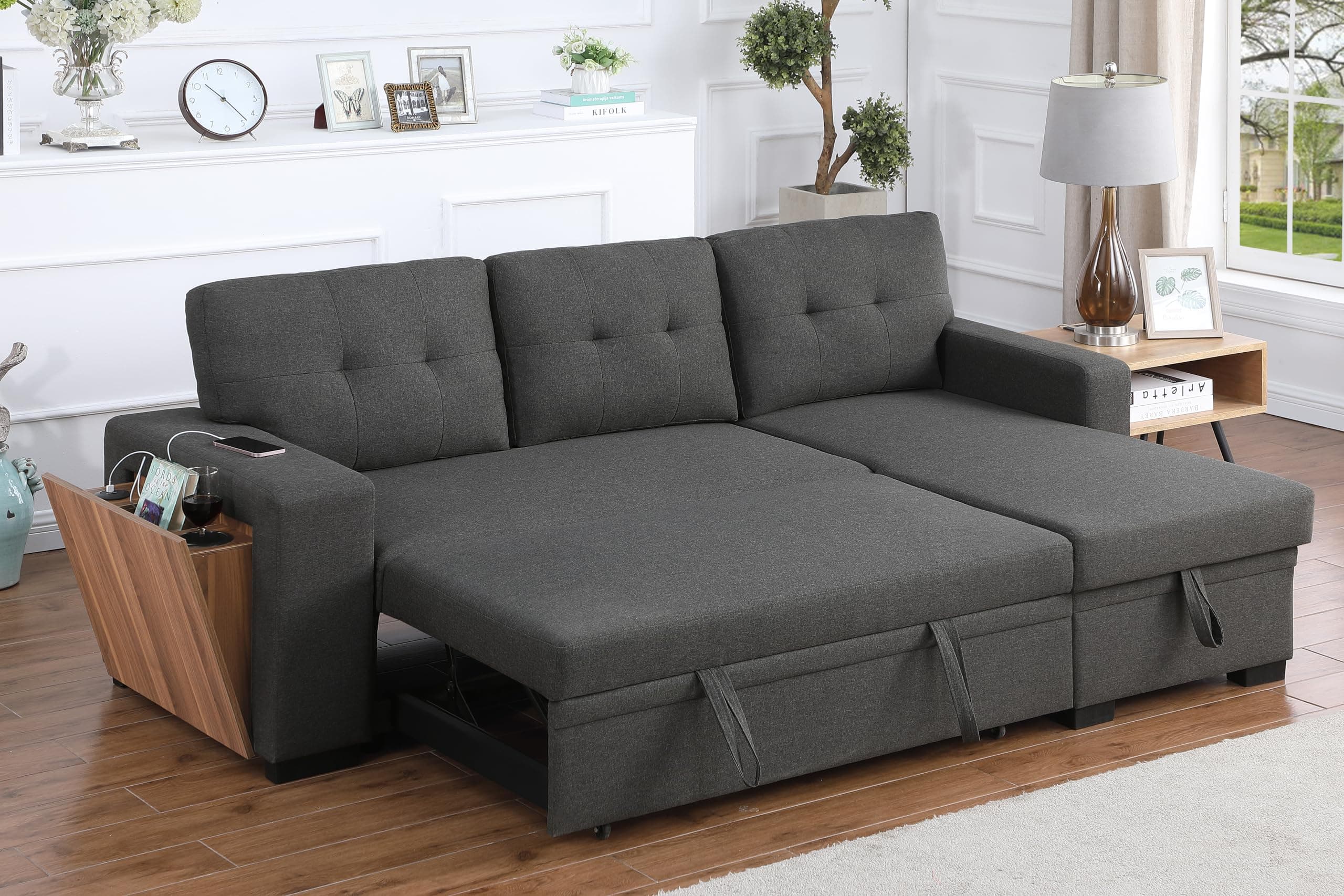 Devion Maison 4-in-1 Convertible L-Shaped Couch with Pull-Out Bed and Storage