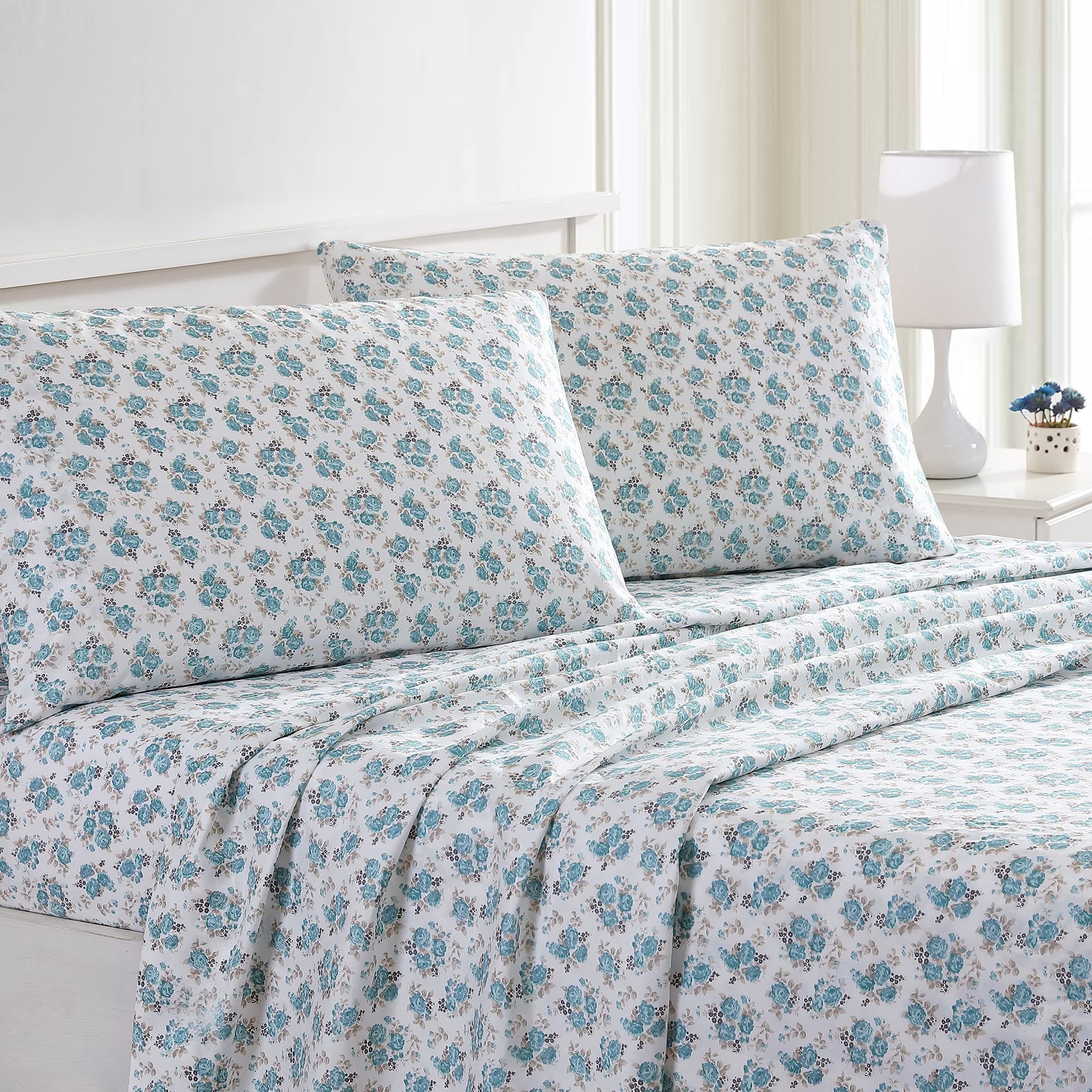 Forever Roses Printed King Size Bedding Sheets & Pillowcase Set, Extra Soft