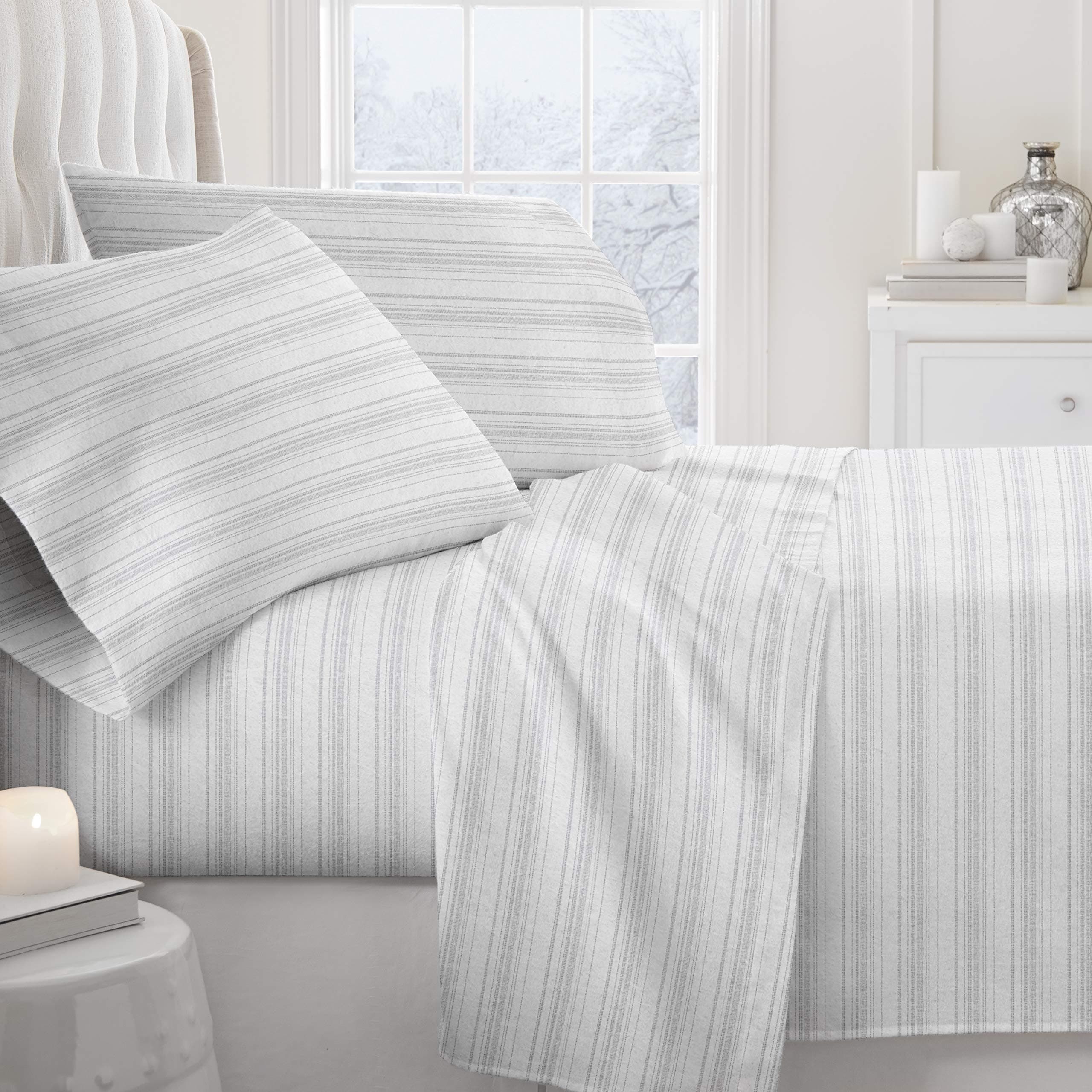 4 Piece Queen Bedding Sheet Set - Gray Stripe