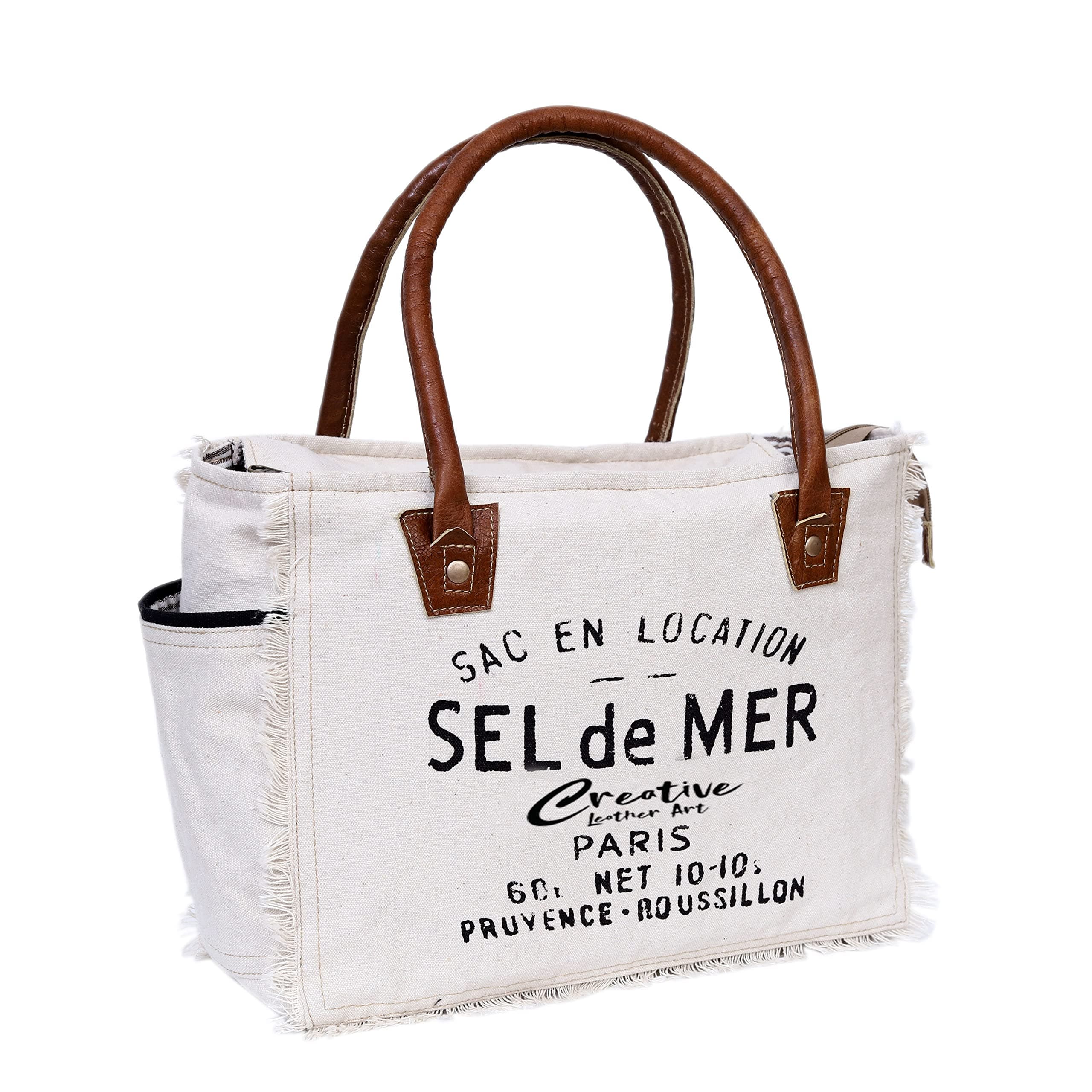 CLA Bags Sel De Mer Upcycled Canvas & Cowhide Tote Bag