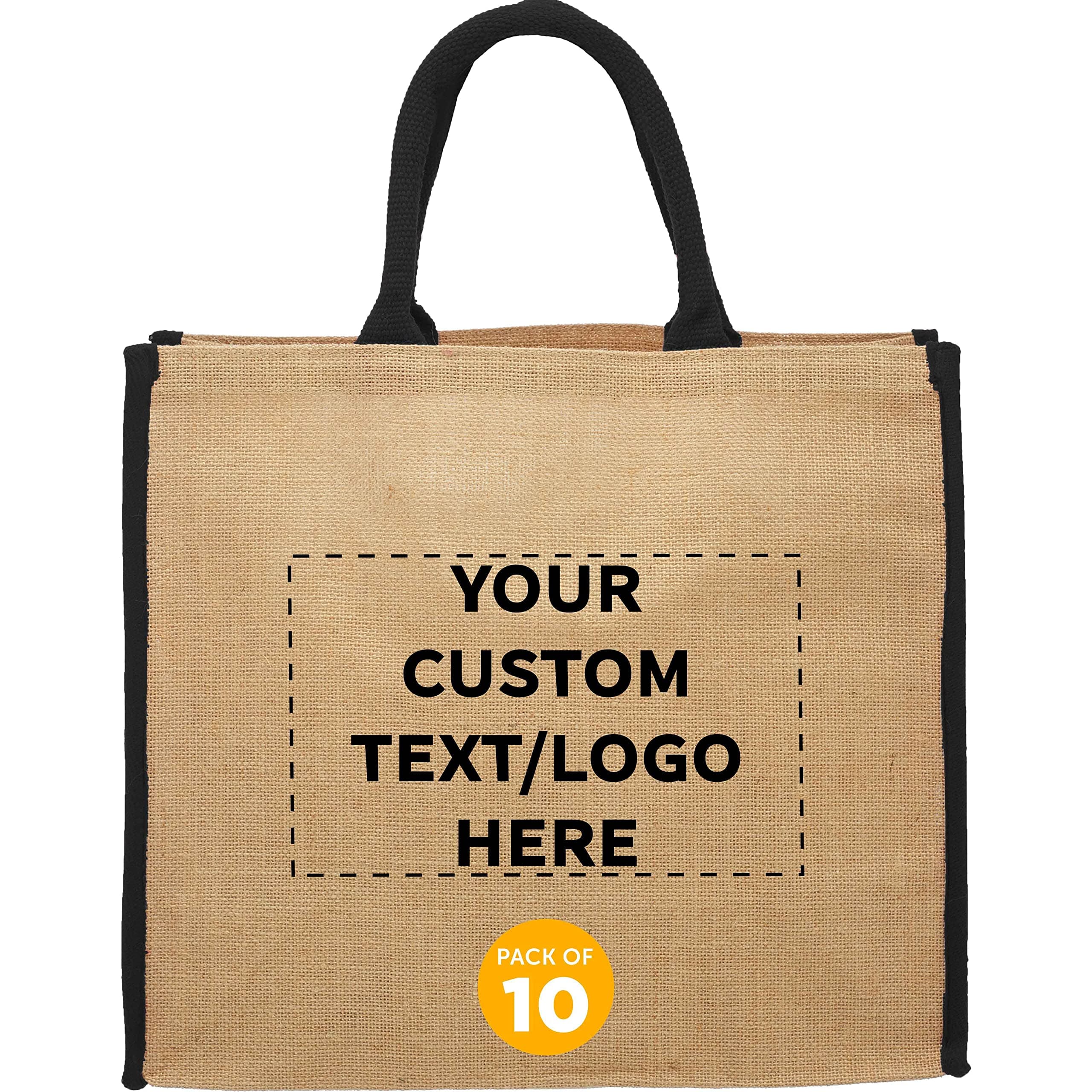 Eco-Friendly Fresno Jute Tote Bags - Set of 10, Personalized Black