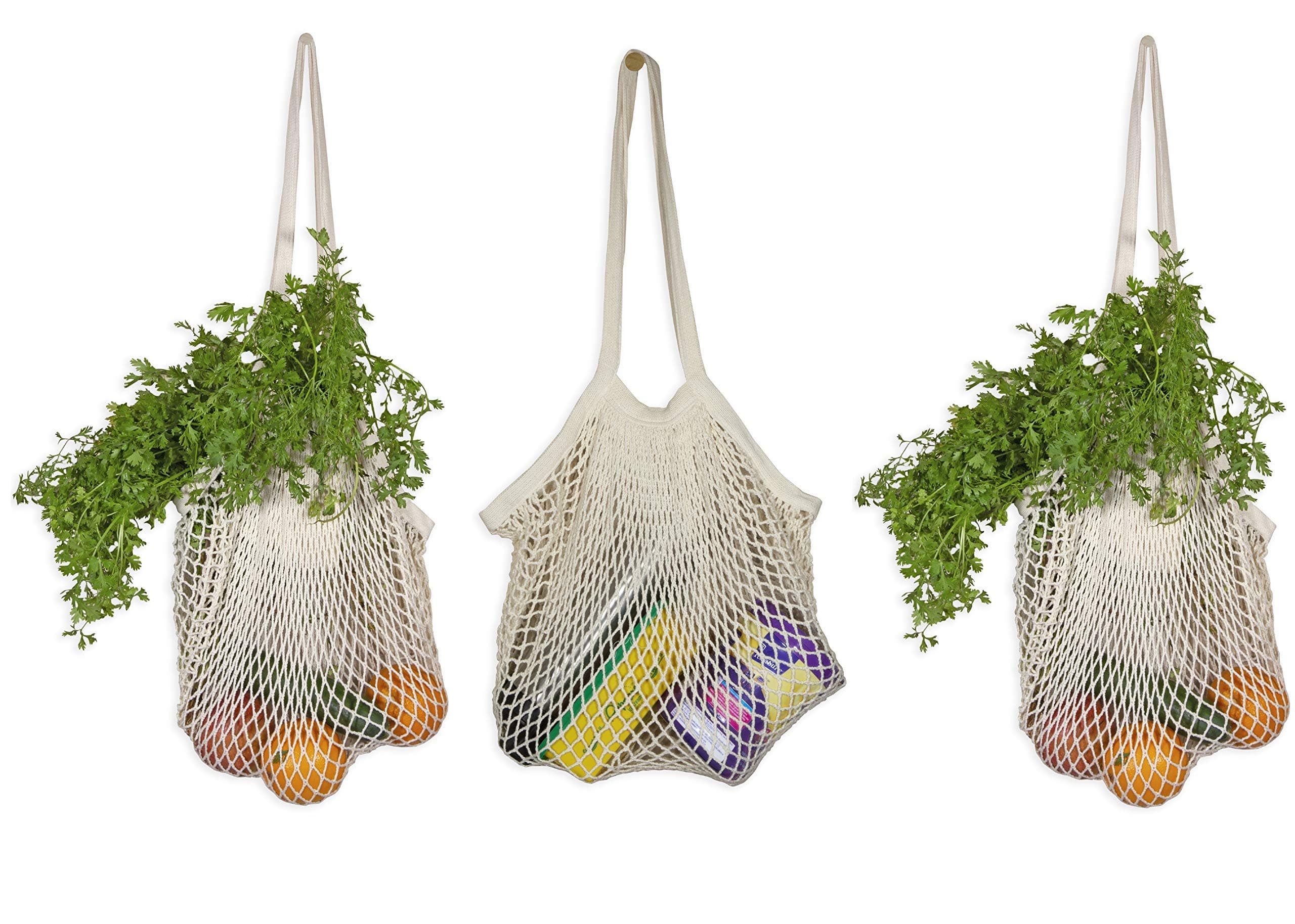 Premium 100% Cotton Mesh Grocery Totes - Reusable French Market Bags (3 Pack)