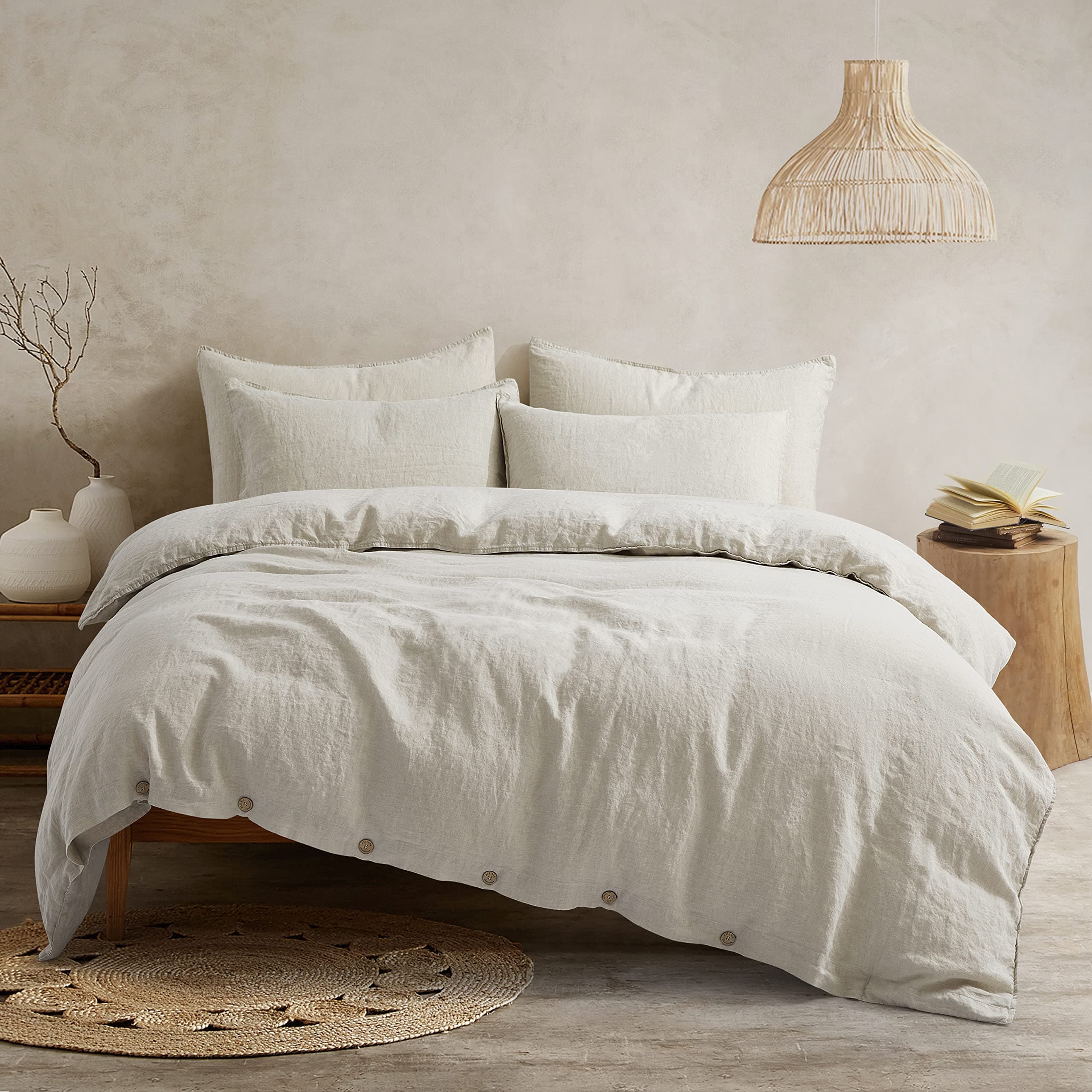 ATLINIA 100% French Flax Duvet Cover Set & Pillow Shams - Queen Size