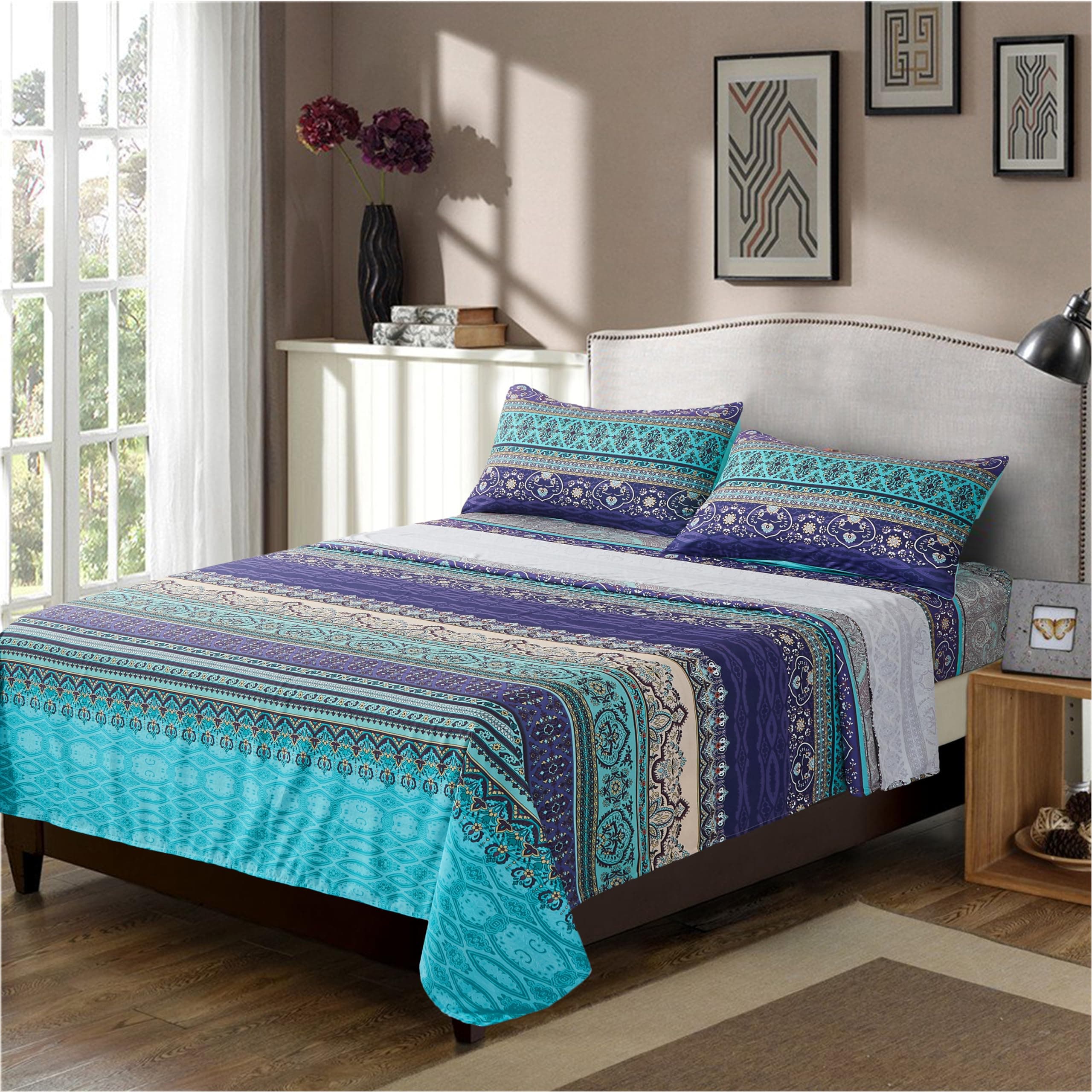 Boho Styled Queen Size Bedding Set 4PCS Ethnic Pattern Sheets