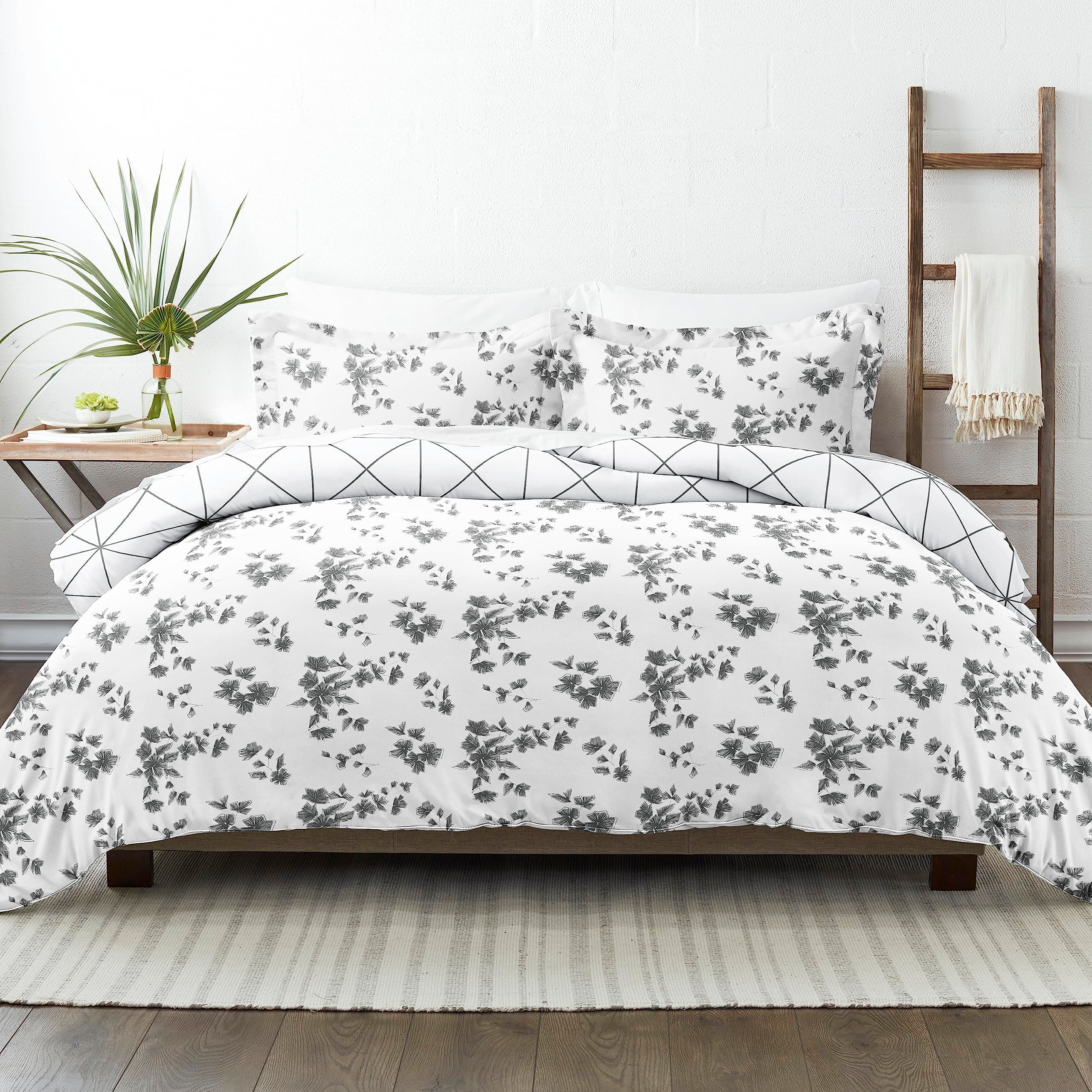 King Size Gray Linen Duvet Cover Set with 2 Pillow Shams - Hotel-Like Comfort & Softness