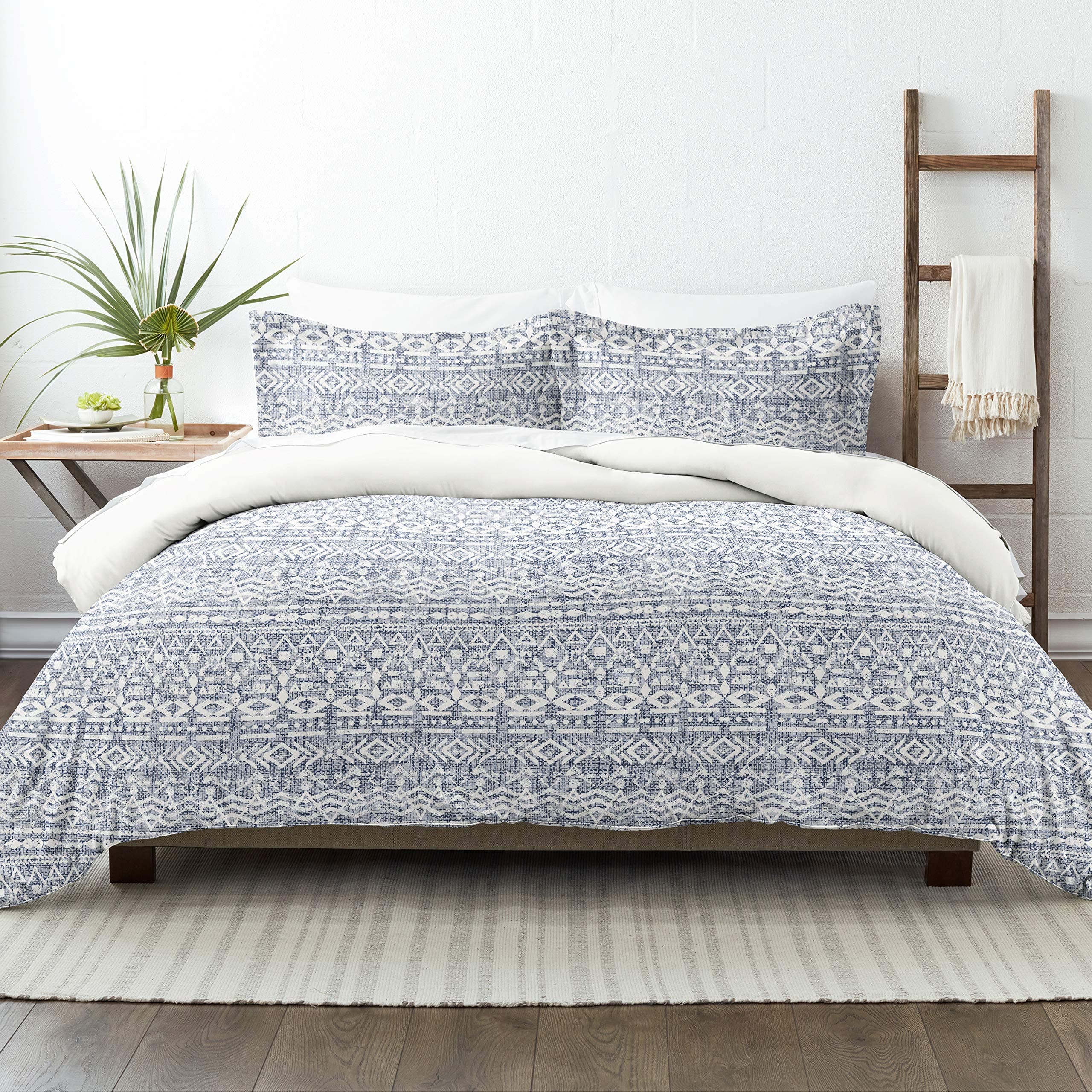 King Size Linen Duvet Cover Set - Navy Blue Color with 2 Pillow Shams