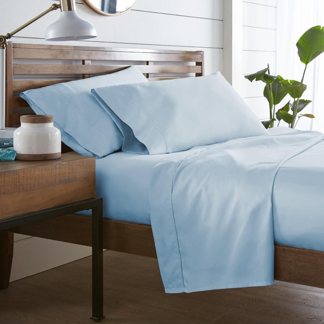 Luxury 400 Thread Count Queen Size Sateen Cotton Sheet Set - Sky Blue