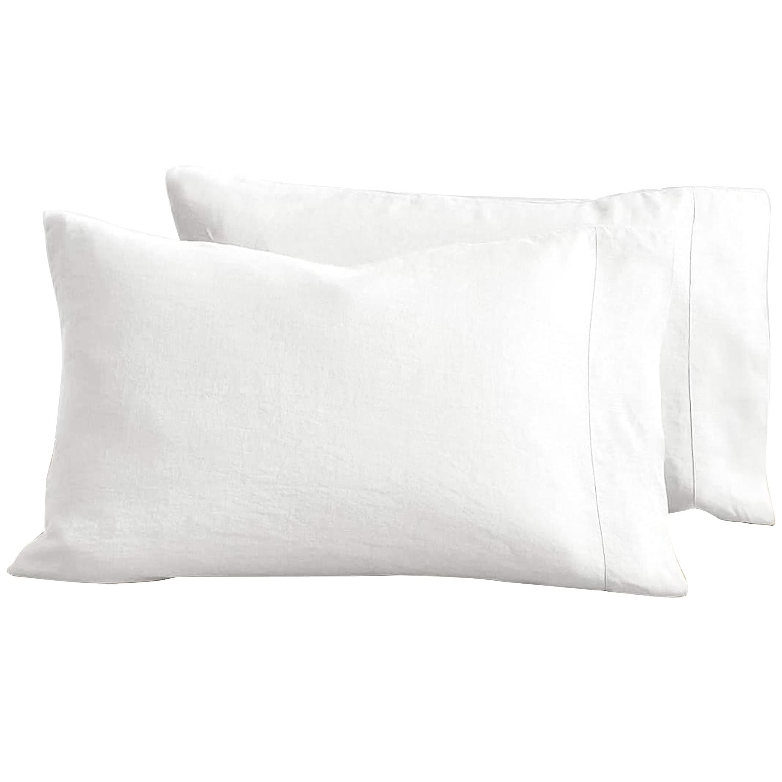 100% Linen Pillowcases Set of 2, Cooling, Soft & Breathable - White