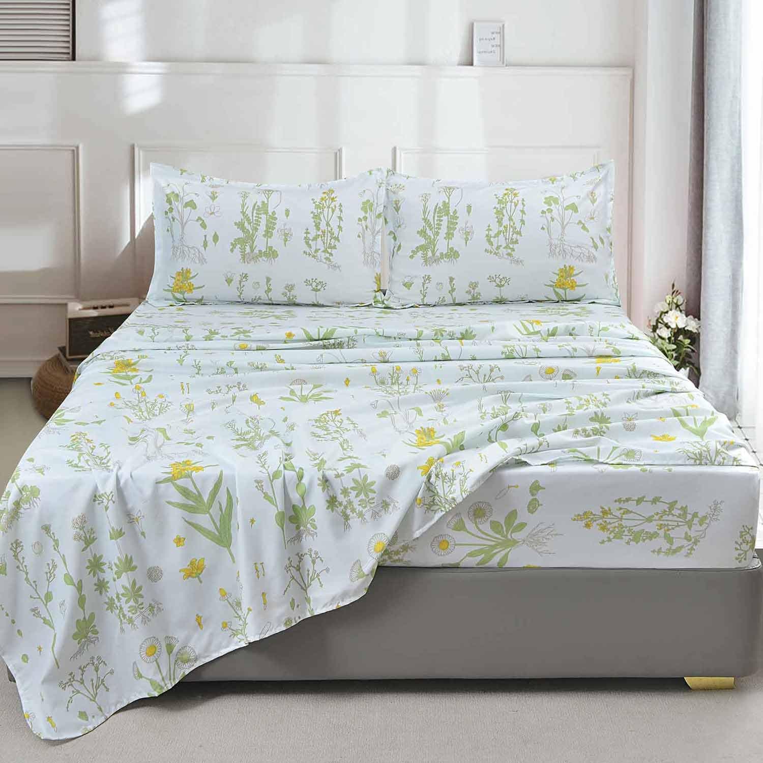 Nanko Floral Bedding Set Full Size 4 Pieces - Soft Microfiber, Aesthetic Chic Farmhouse Decor