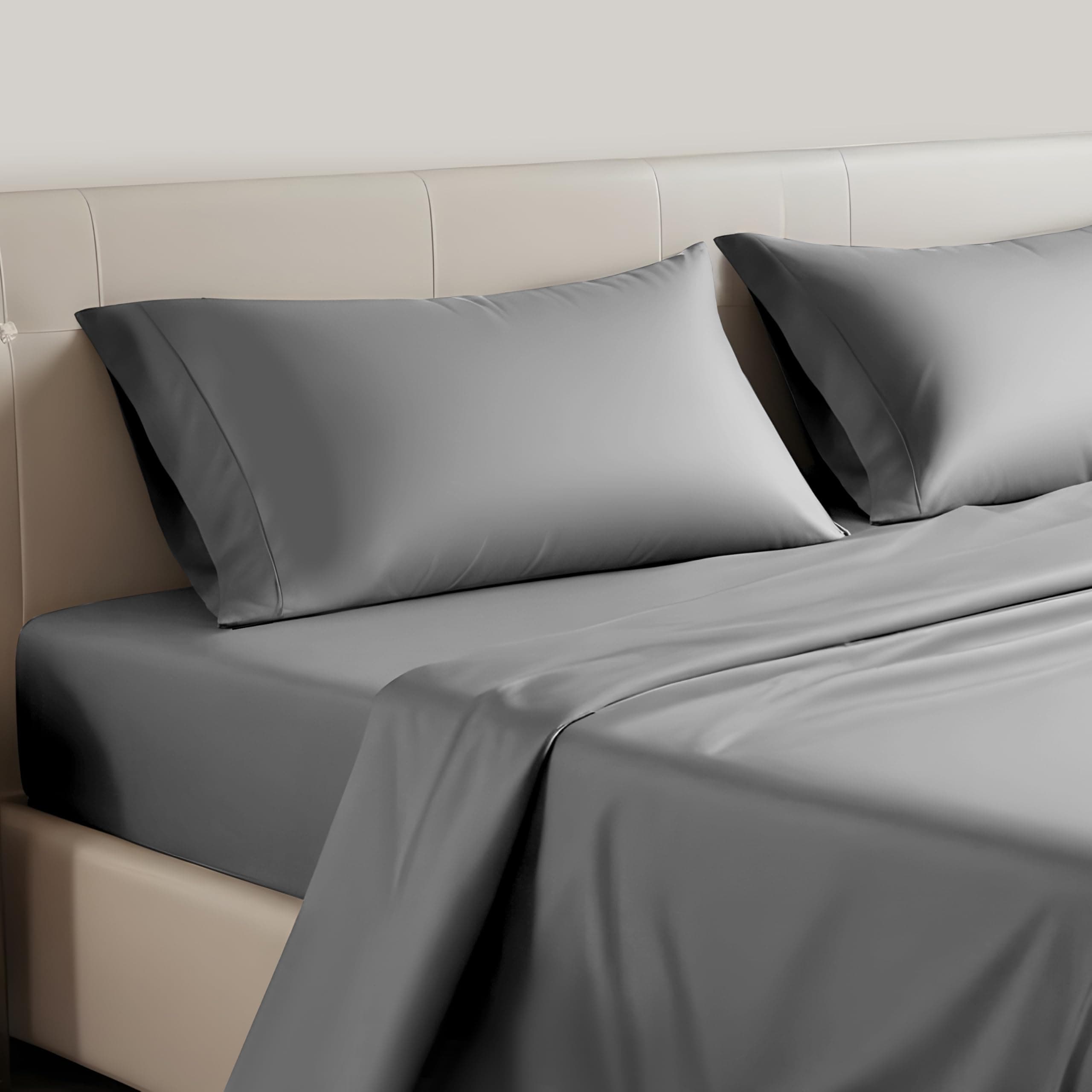 Deluxe Queen Size Microfiber Sheets, Cooling Breathable, Deep Pocket, Shrinkage Fade Resistant, Hotel Luxury, Grey