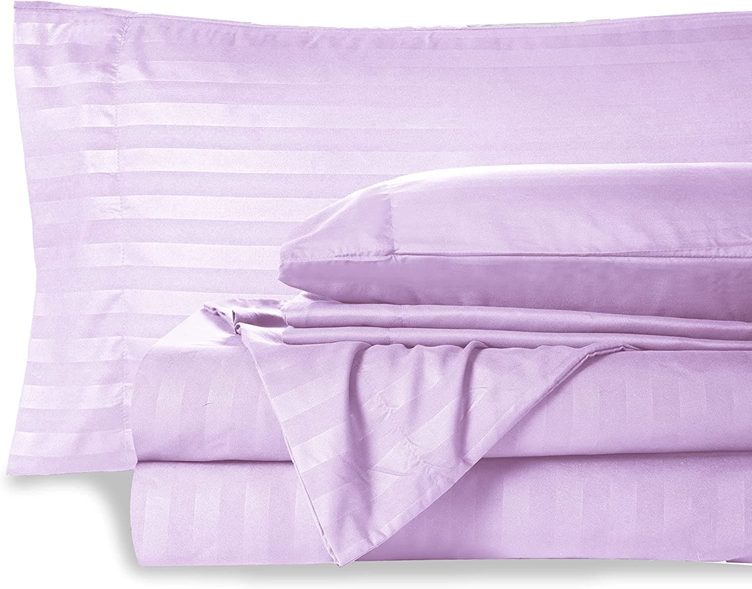 Lavender Stripe 100% Organic Cotton Bed Sheets & Pillowcases, Full-XL 6-Piece Set