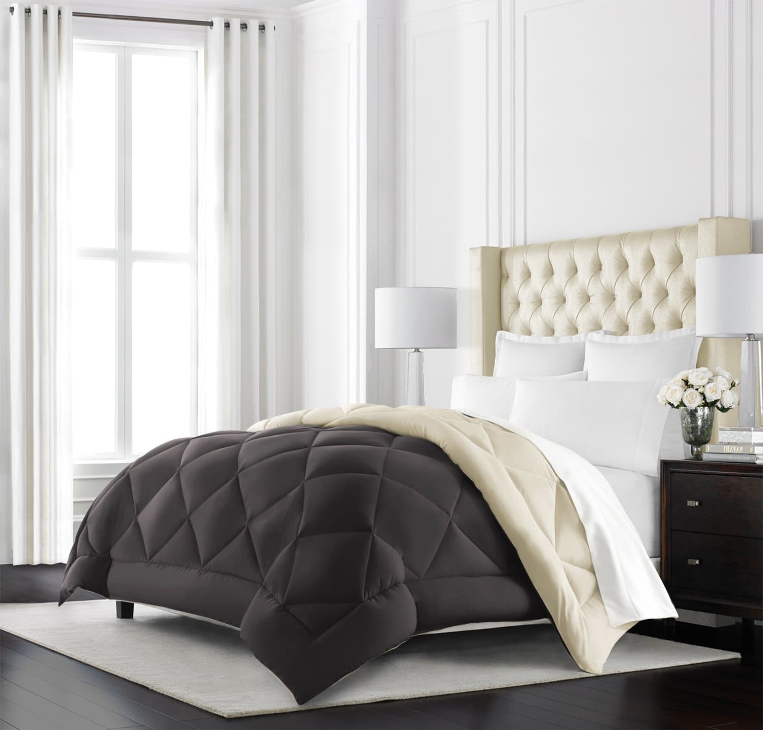 Goose Down Alternative Reversible Comforter - Full/Queen - Brown/Cream