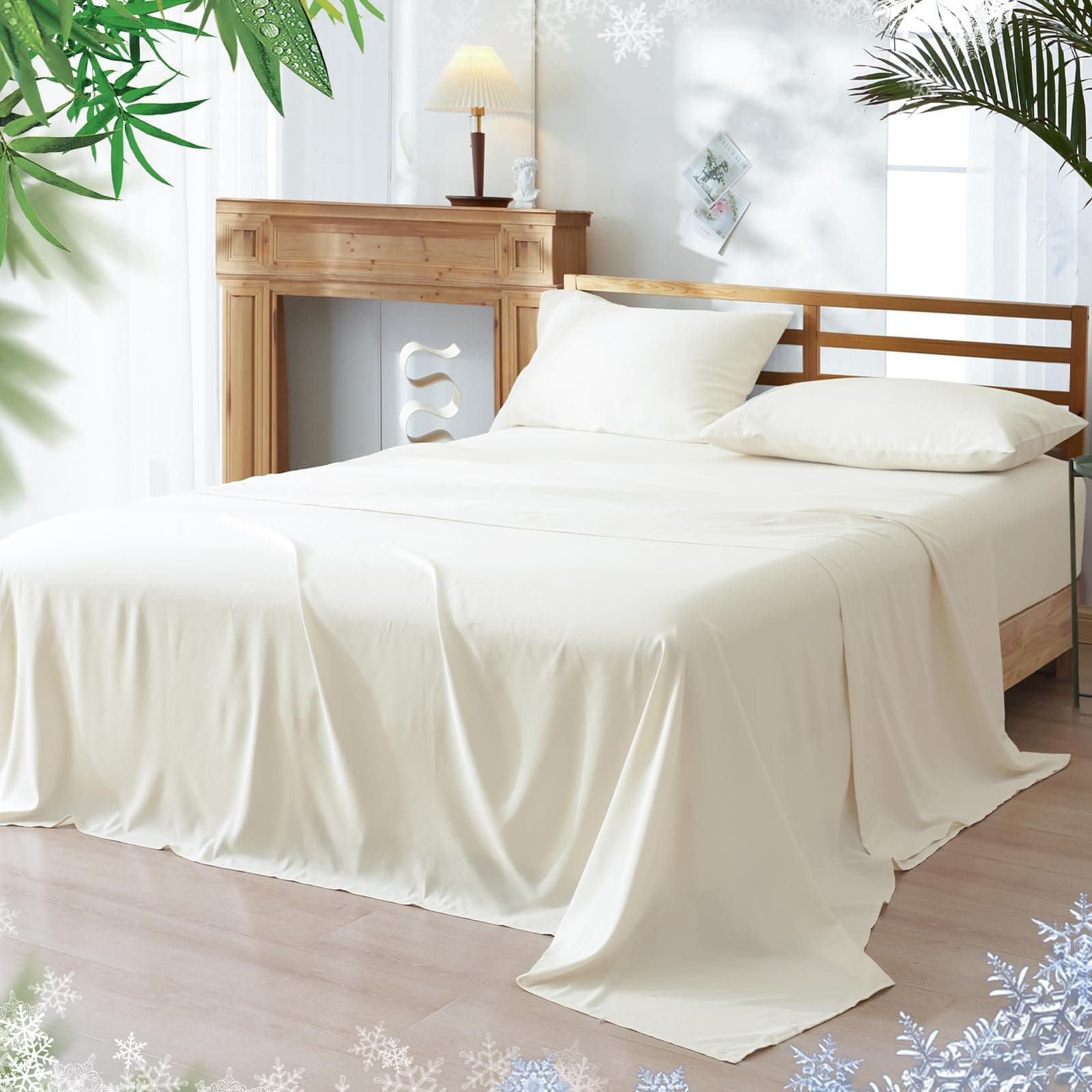 PHF Cooling Bamboo Rayon Sheets Set Twin, Silk Soft & Breathable