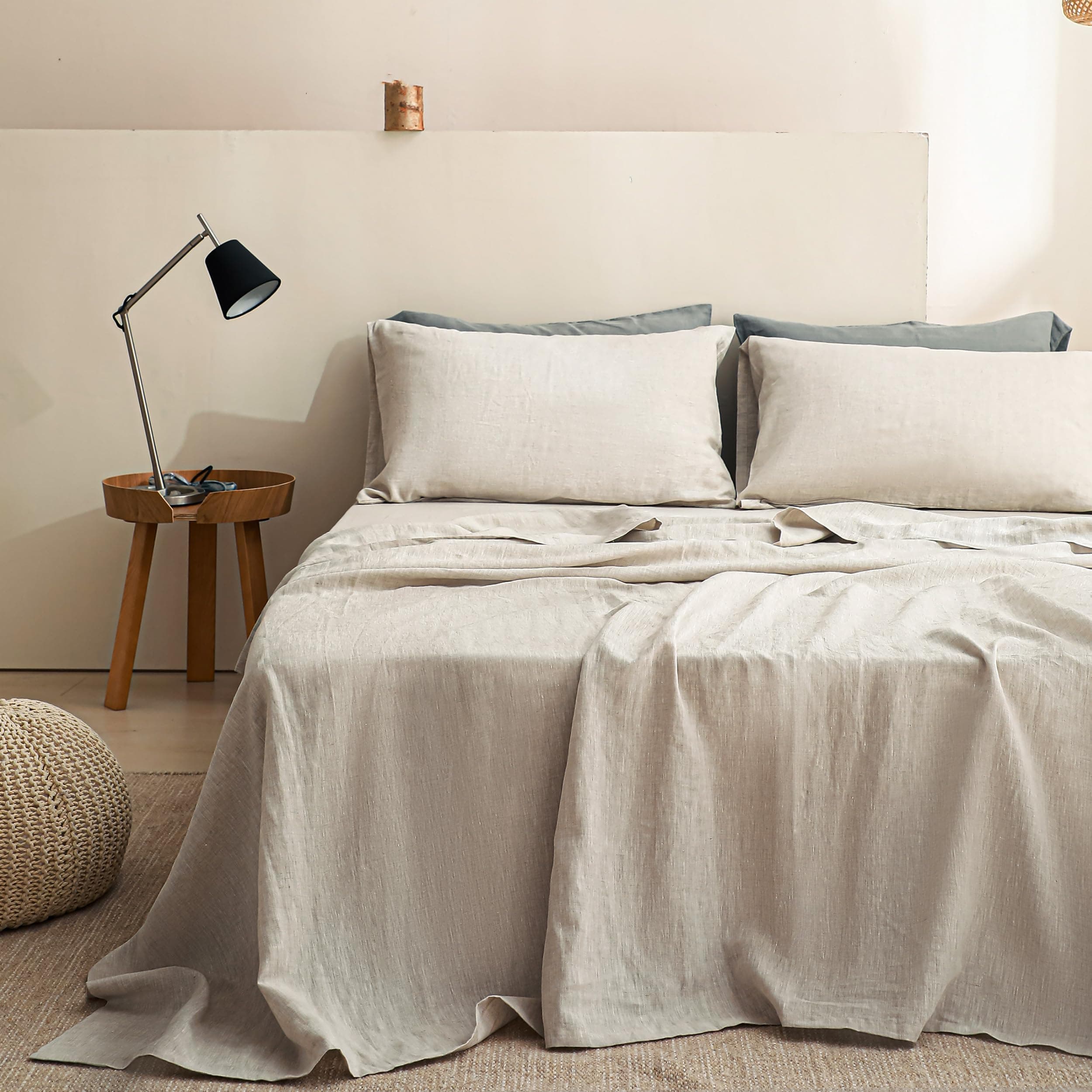 Simple&Opulence 100% Natural Linen Twin Sheets Set, 3 Pcs Breathable & Durable