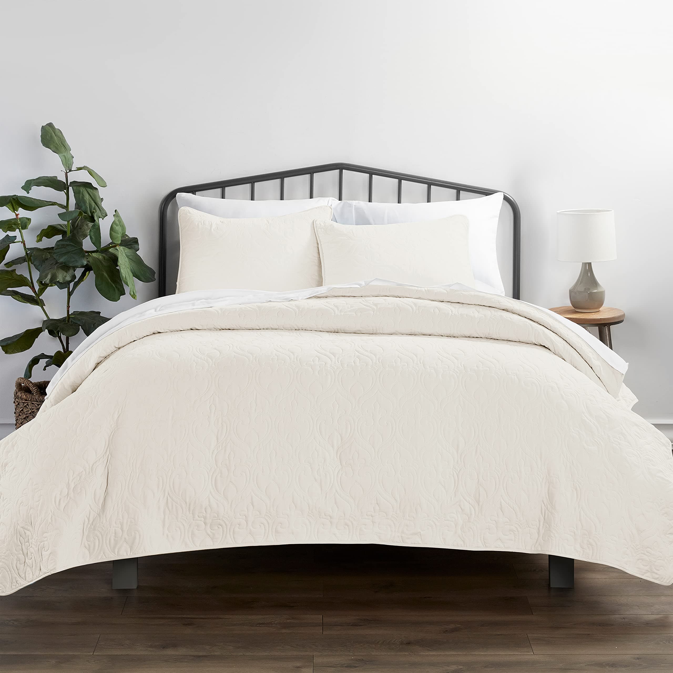 Linen Market King Size Ivory Quilt & Pillow Shams - Machine Washable