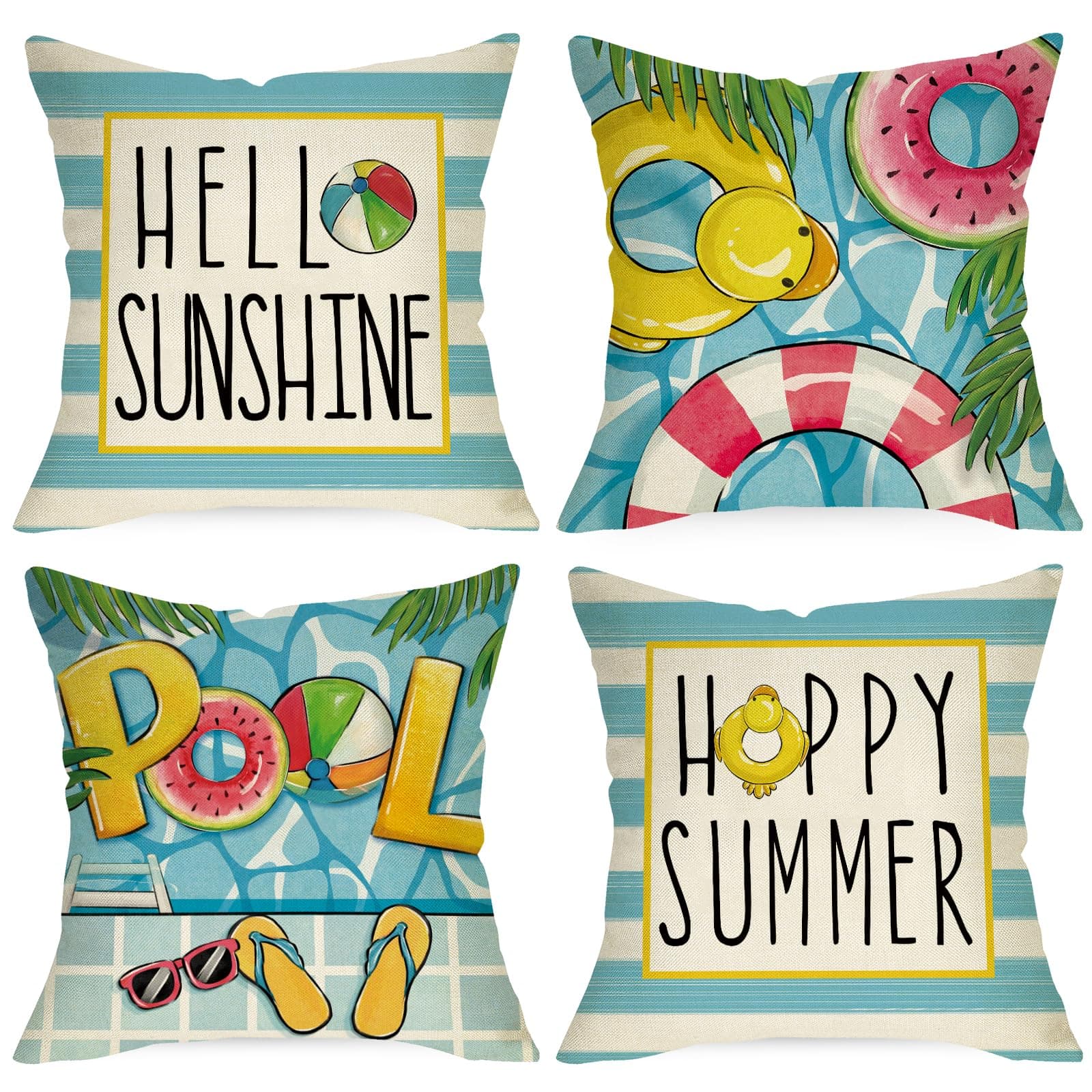 Hello Sunshine 16x16 Blue Striped Pool Decorative Cushions