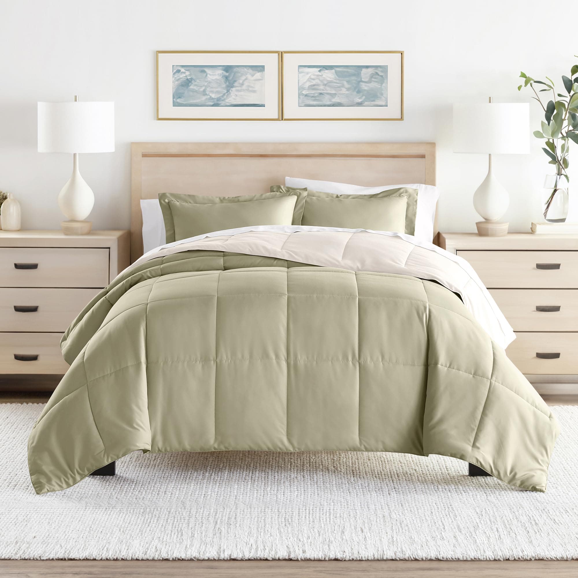 Reversible Queen Comforter Set - Soft and Lightweight Down Alternative - Includes Comforter and 2 Pillow Shams