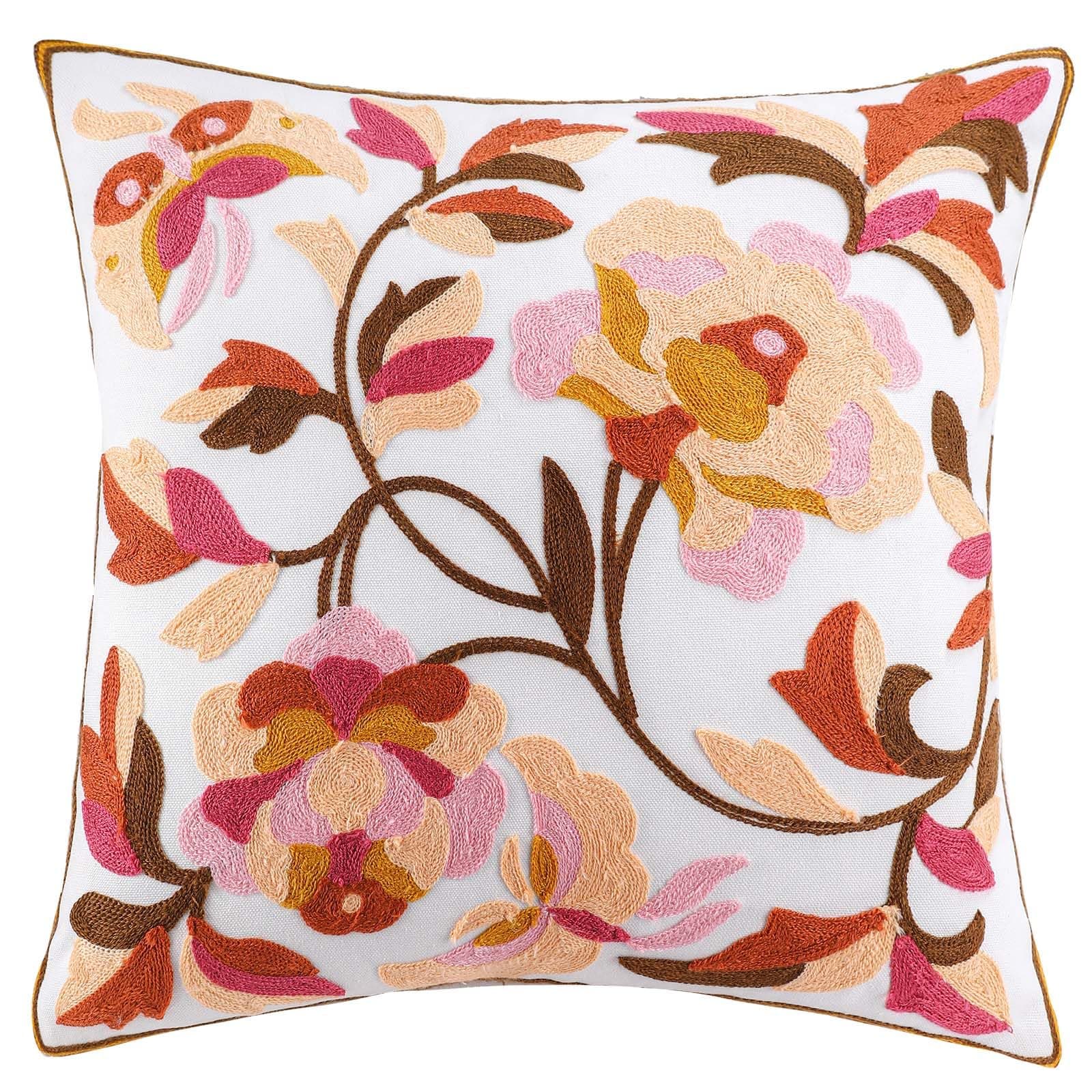 Floral Embroidered 18x18 Magnolia Throw Pillow Covers
