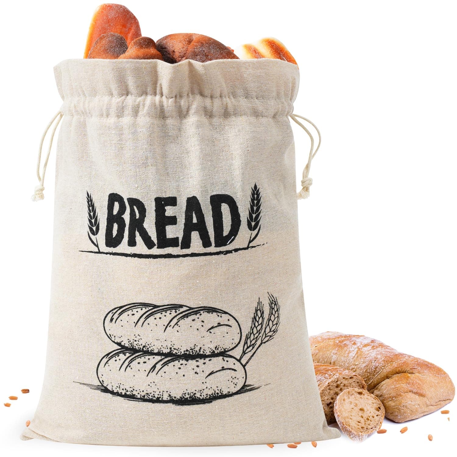 Reusable Linen Bread Bags for Sourdough and Toast, Extend Freshness with Drawstring Storage