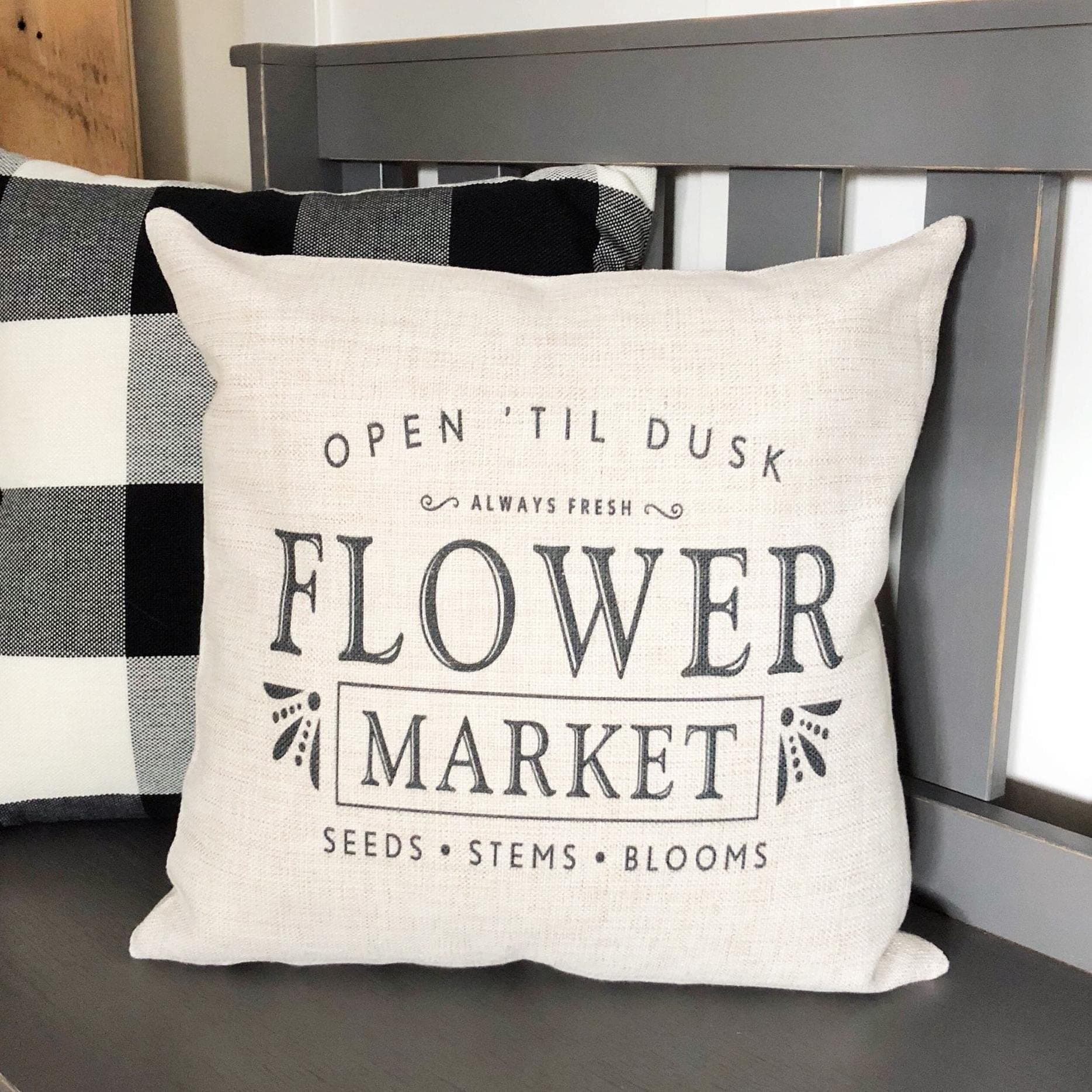 ORHD059 Summer Farmers Market Flower Pillow Cover, Square Decorative Pillow 16x16 Inch