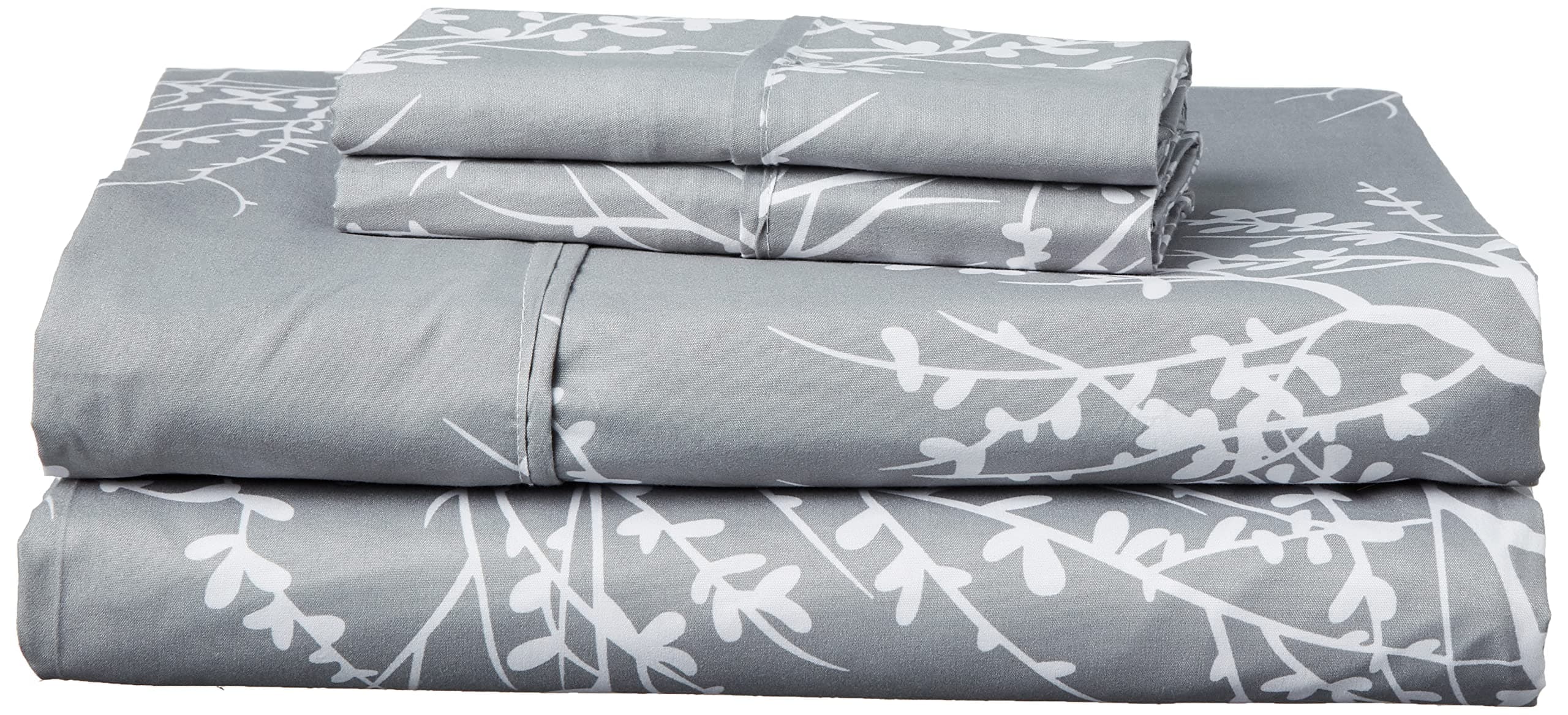 Spirit Linen Queen Size Bed Sheets - Pure Microfiber Polyester (Foliage Grey/White)