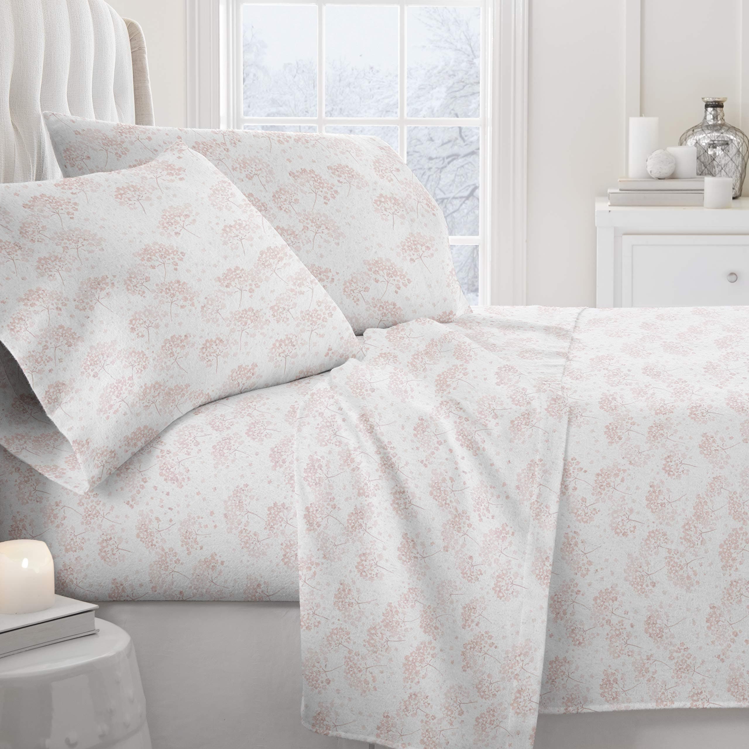 Ultra-Soft & Cooling Pink Flower Queen Bedding Sheet Set