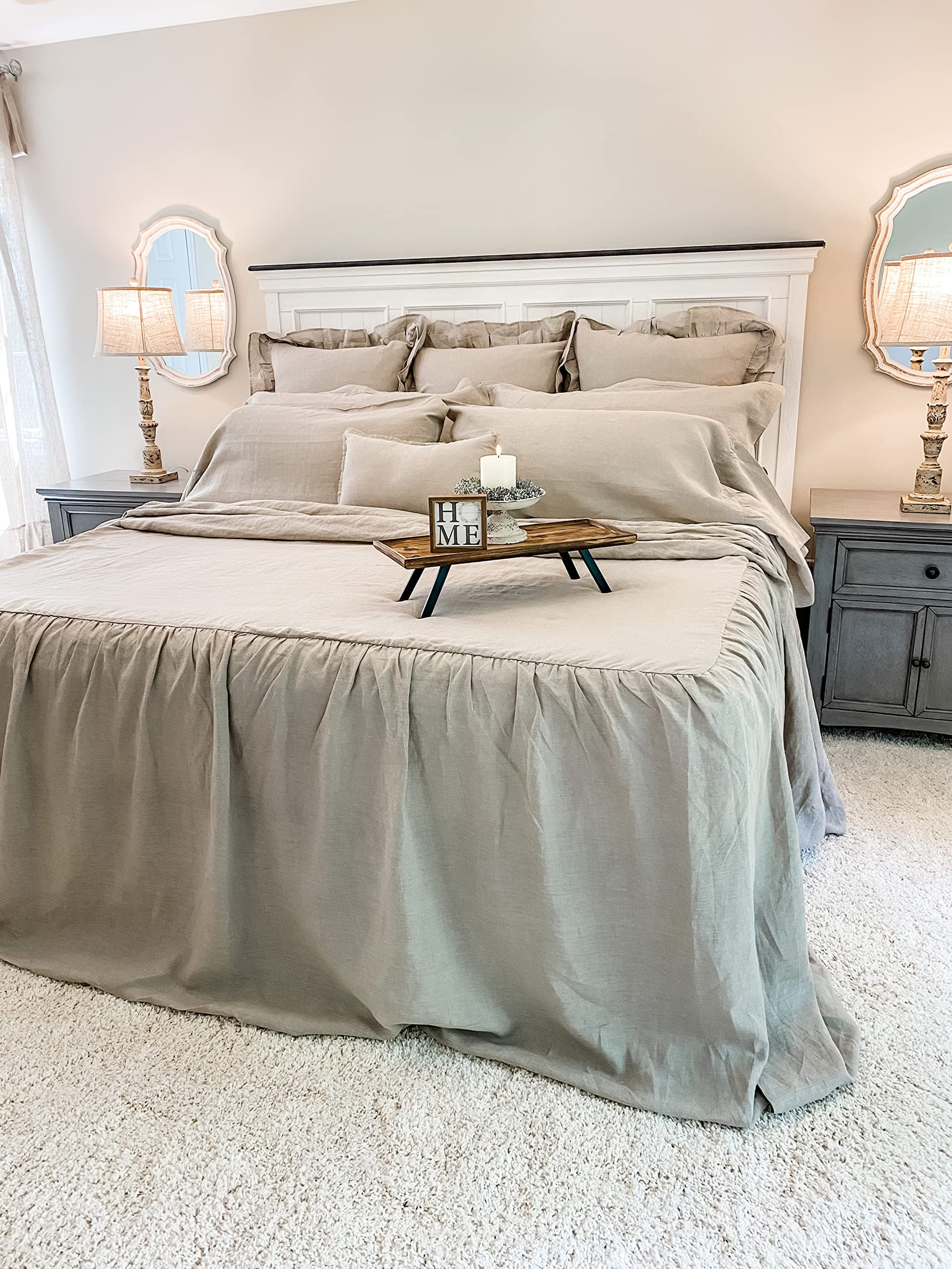 Piper Classics Provincial Linen Natural Beige King Bedspread with Ruffled Skirt